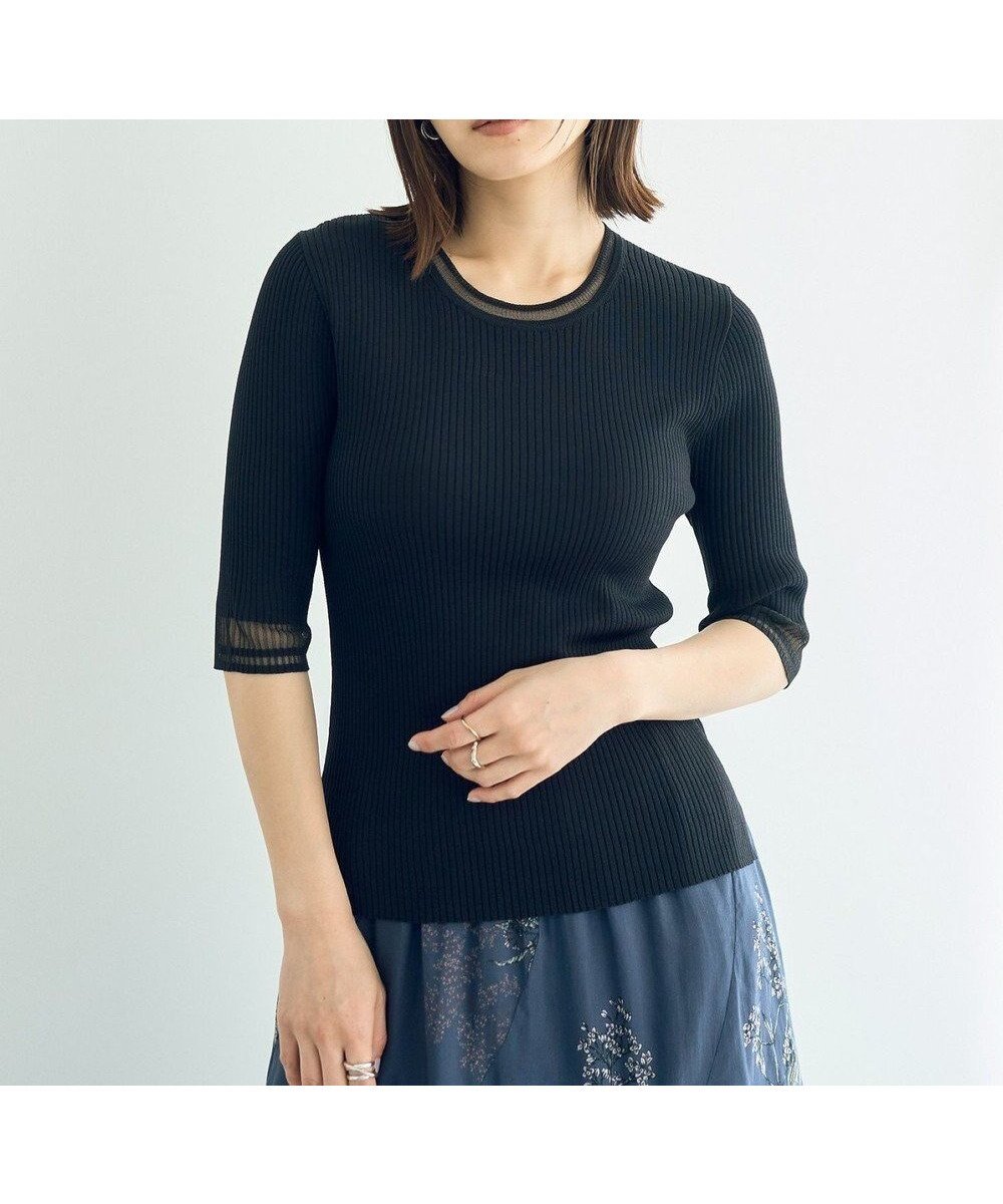 【イェッカ ヴェッカ/YECCA VECCA】のシアーMIX5分袖ニット インテリア・キッズ・メンズ・レディースファッション・服の通販 founy(ファニー) 　ファッション　Fashion　レディースファッション　WOMEN　トップス・カットソー　Tops/Tshirt　ニット　Knit Tops　おすすめ　Recommend　インナー　Inner　サマー　Summer　シアー　Sheer　セーター　Sweater　ビスチェ　Bustier　フィット　Fit　ポケット　Pocket　夏　Summer　春　Spring　S/S・春夏　Ss・Spring/Summer　Black|ID: prp329100004495200 ipo3291000000031830548