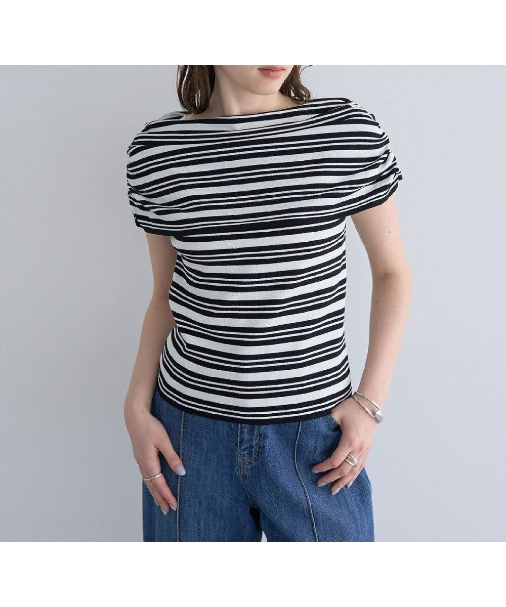 【イェッカ ヴェッカ/YECCA VECCA】のシャーリングオフショルニット インテリア・キッズ・メンズ・レディースファッション・服の通販 founy(ファニー) 　ファッション　Fashion　レディースファッション　WOMEN　トップス・カットソー　Tops/Tshirt　ニット　Knit Tops　おすすめ　Recommend　ギャザー　Gather　セーター　Sweater　フィット　Fit　ボーダー　Border　ポケット　Pocket　エレガント 上品　Elegant　夏　Summer　春　Spring　S/S・春夏　Ss・Spring/Summer　Border|ID: prp329100004496220 ipo3291000000031830533