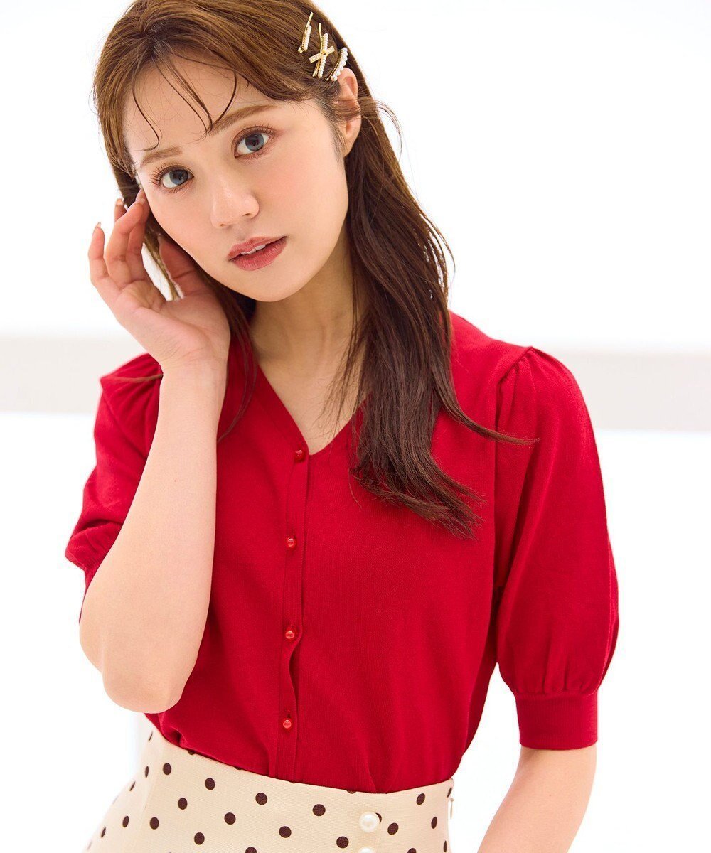 【フェルゥ/Feroux】の【洗える】ハーフスリーブ カーディガン インテリア・キッズ・メンズ・レディースファッション・服の通販 founy(ファニー) 　ファッション　Fashion　レディースファッション　Fashion for Women　トップス・カットソー　Cut & Sew Tops　カーディガン・羽織り　Layered Style Cardigans　おすすめ　Recommended / Our Picks　カーディガン　Cardigan, Knitwear　コンパクト　Compact, Small Size　シンプル　Simple, Minimal　スリーブ　Sleeve, Long Sleeve / Short Sleeve　ハーフ　Half, Half-Length　今季　This Season, Current Season　夏　Summer　定番　Standard, Basic Item　春　Spring　S/S・春夏　SS, Spring/Summer, Warm Season　洗える　Machine Washable　レッド系|ID: prp329100004496602 ipo3291000000033480288