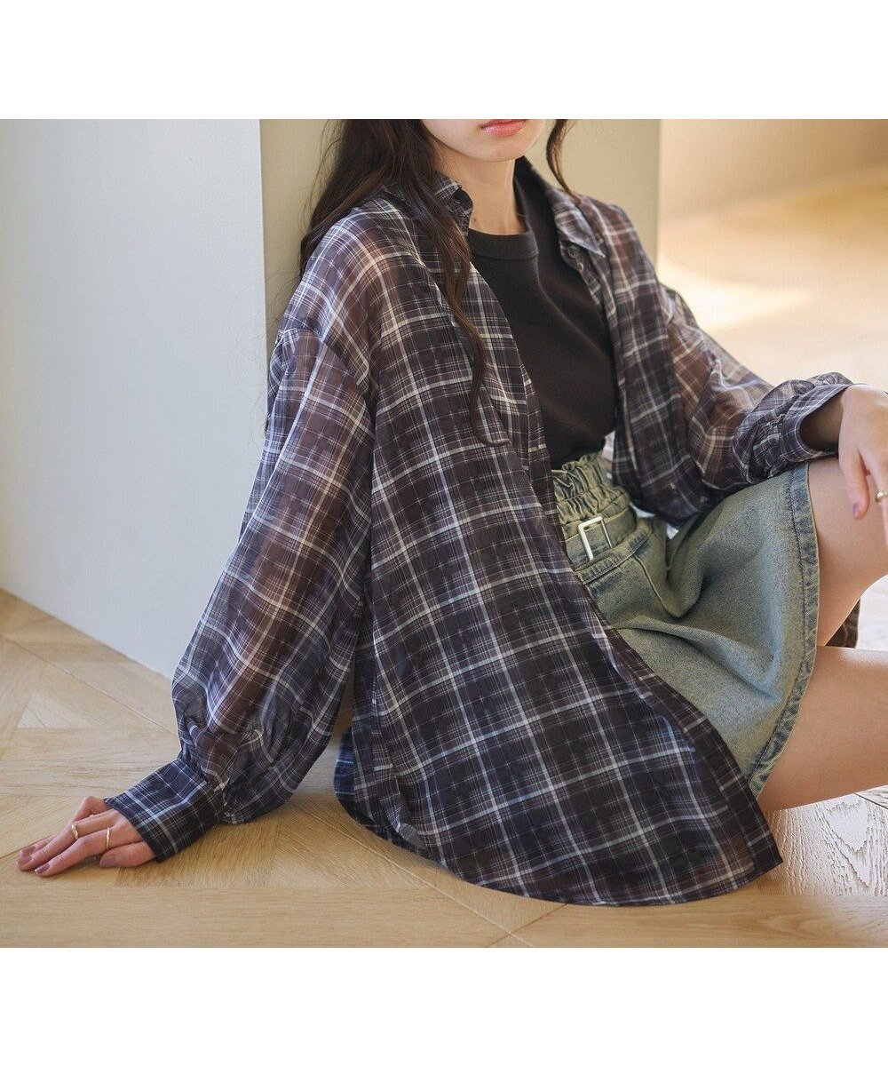 【アースミュージックアンドエコロジー/earth music&ecology】のシアーチェックシャツ インテリア・キッズ・メンズ・レディースファッション・服の通販 founy(ファニー) 　ファッション　Fashion　レディースファッション　WOMEN　トップス・カットソー　Tops/Tshirt　シャツ/ブラウス　Shirts/Blouses　おすすめ　Recommend　インナー　Inner　チェック　Check　トレンド　Trend　ポケット　Pocket　今季　This Season　夏　Summer　春　Spring　S/S・春夏　Ss・Spring/Summer　Black|ID: prp329100004496634 ipo3291000000031721887