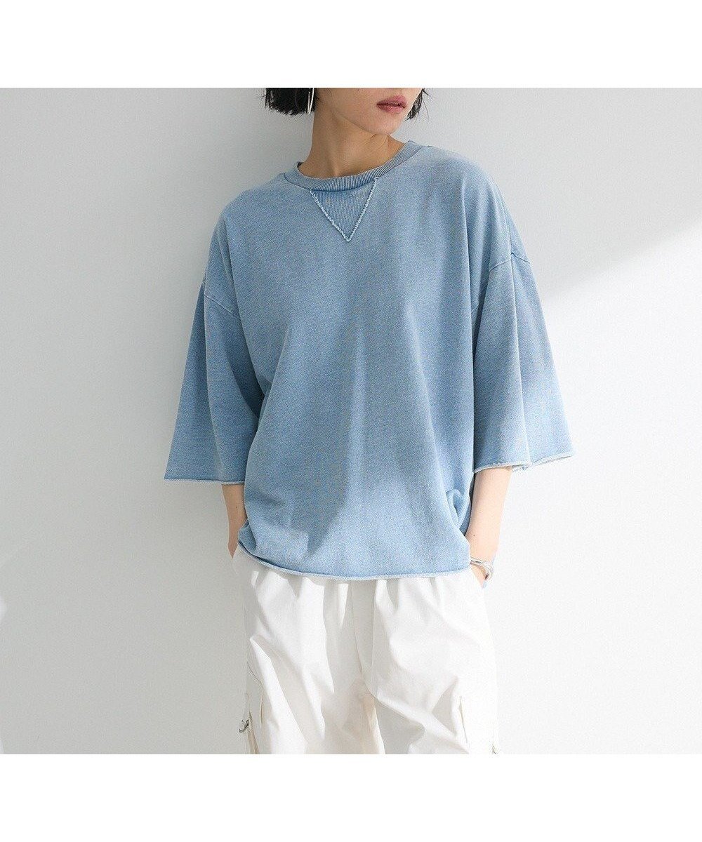 【グリーンパークス/Green Parks】の・DOUBLE FLAGS 7分袖スウェット インテリア・キッズ・メンズ・レディースファッション・服の通販 founy(ファニー) 　ファッション　Fashion　レディースファッション　WOMEN　トップス・カットソー　Tops/Tshirt　パーカ　Sweats　スウェット　Sweat　NEW・新作・新着・新入荷　New Arrivals　おすすめ　Recommend　シンプル　Simple　スウェット　Sweat　ドロップ　Drop　ポケット　Pocket　夏　Summer　春　Spring　S/S・春夏　Ss・Spring/Summer　Blue|ID: prp329100004496717 ipo3291000000031722409