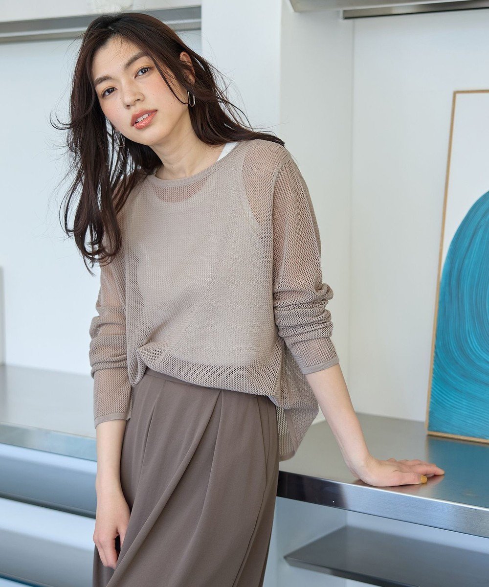 【エニィファム/any FAM】の【アンチピリング】メッシュニットプルオーバー 人気、トレンドファッション・服の通販 founy(ファニー) 　ファッション　Fashion　レディースファッション　Fashion for Women　トップス・カットソー　Cut & Sew Tops　ニット　Knit Tops & Sweaters　カジュアルプルオーバー・ニットトップス　Pullovers & Knit Tops / Casual Pullovers　おすすめ　Recommended / Our Picks　インナー　Innerwear　キャミ　Camisole, Cami Top　セーター　Sweater, Knitwear　タンク　Tank Top, Sleeveless Top　デニム　Denim, Jeans Material　メッシュ　Mesh, Net Fabric　ラウンド　Round, Round Neck　ワイド　Wide, Wide Fit　エレガント 上品　Elegant　夏　Summer　春　Spring　S/S・春夏　SS, Spring/Summer, Warm Season　 other-1|ID: prp329100004496751 ipo3291000000032649350