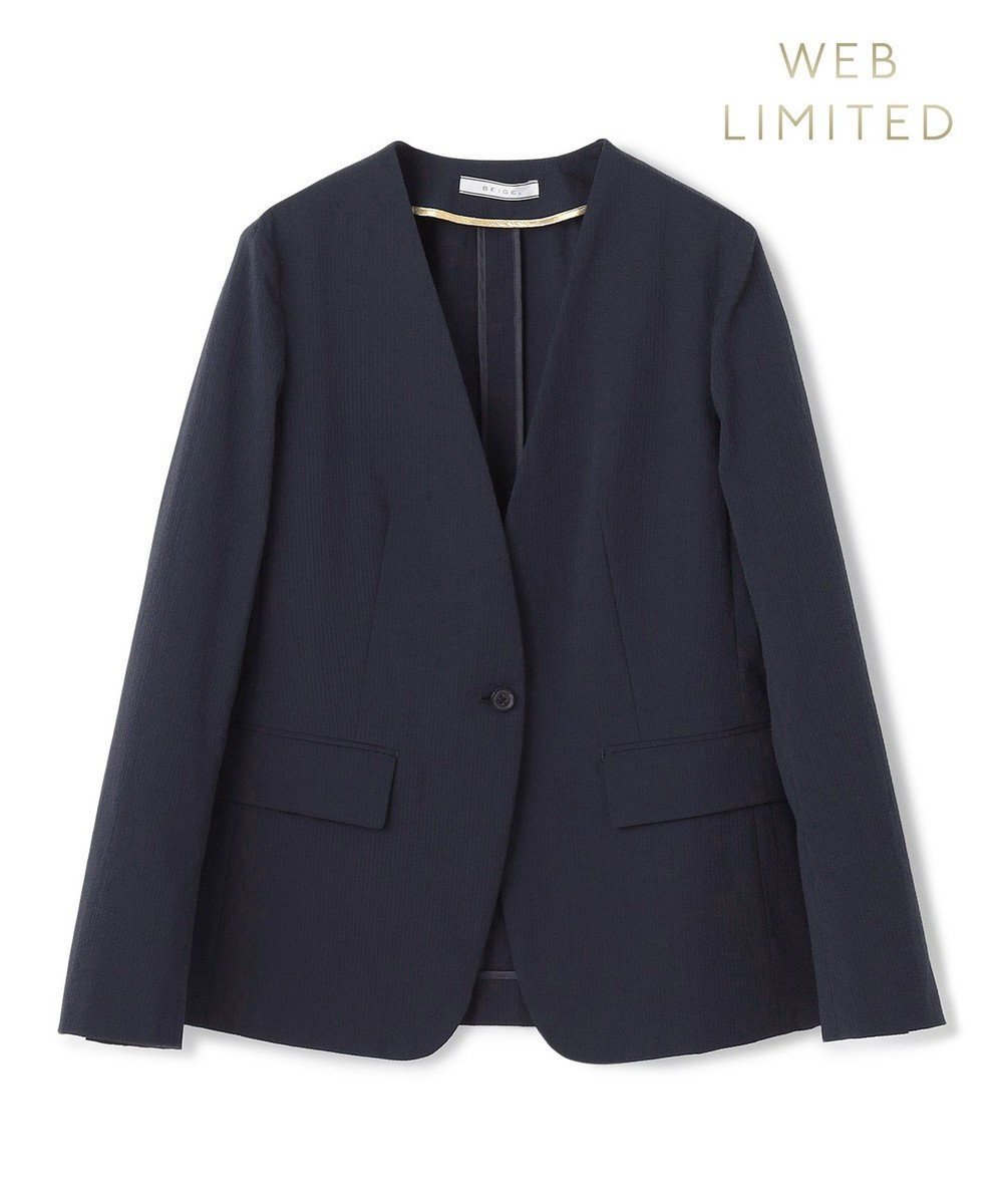 【ベイジ,/BEIGE,】の【洗える・WEB限定】NEMESIA / ソフトサッカーノーカラージャケット インテリア・キッズ・メンズ・レディースファッション・服の通販 founy(ファニー) 　ファッション　Fashion　レディースファッション　Ladies' Fashion Online　アウター　Coat Outerwear　ジャケット　Jackets　ノーカラージャケット　No Collar Leather Jackets　ジャケット　Jacket　夏　Summer　春　Spring　S/S・春夏　Ss・Spring/Summer　洗える　Washable　Navy|ID: prp329100004498541 ipo3291000000032662280
