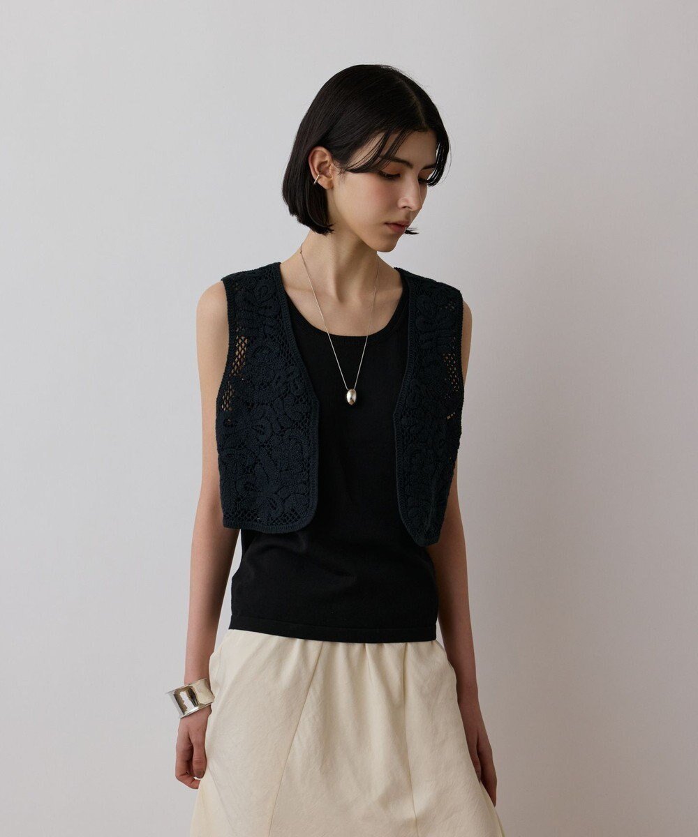 【グレース コンチネンタル/GRACE CONTINENTAL】のメッシュembジレ インテリア・キッズ・メンズ・レディースファッション・服の通販 founy(ファニー) 　ファッション　Fashion　レディースファッション　Fashion for Women　アウター　Coat / Outerwear Collection　トップス・カットソー　Cut & Sew Tops　ベスト&ジレ / 重ね着スタイル　Vests & Gilets　クロシェ　Crochet, Knitted Lace　コンパクト　Compact, Small Size　ショート　Short, Short Length　シンプル　Simple, Minimal　タンク　Tank Top, Sleeveless Top　トレンド　Trend, Trending Now　ベスト　Vest, Waistcoat　メッシュ　Mesh, Net Fabric　モチーフ　Motif, Design Theme　ワイド　Wide, Wide Fit　再入荷　Restock / Back in Stock　夏　Summer　春　Spring　S/S・春夏　SS, Spring/Summer, Warm Season　ブラック|ID: prp329100004498622 ipo3291000000032743088