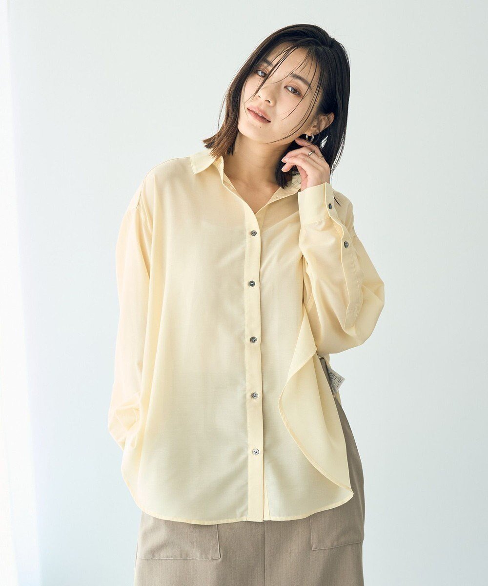 【イェッカ ヴェッカ/YECCA VECCA】のサイドスリットシアーシャツ インテリア・キッズ・メンズ・レディースファッション・服の通販 founy(ファニー) 　ファッション　Fashion　レディースファッション　Fashion for Women　トップス・カットソー　Cut & Sew Tops　シャツ・ブラウス・オフィスカジュアル　Elegant Blouses & Button-Ups　おすすめ　Recommended / Our Picks　シアー　Sheer, See-Through　シンプル　Simple, Minimal　スリット　Slit, Slit Detail　ポケット　Pocket, Pocket Detail　夏　Summer　春　Spring　S/S・春夏　SS, Spring/Summer, Warm Season　長袖　Long Sleeve, Full Sleeve　Yellow|ID: prp329100004498695 ipo3291000000033263731