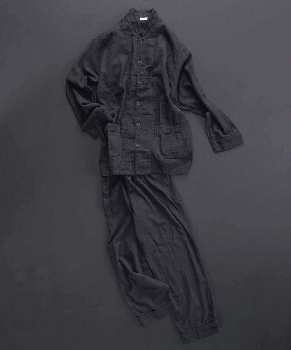 【京和晒綿紗/KYO WAZARASHI MENSYA】の【紗栄子さん愛用パジャマ/UNISEX】京和晒綿紗×御黒染司 京都紋付 ガーゼパジャマ 2重合わせ 【黒】 インテリア・キッズ・メンズ・レディースファッション・服の通販 founy(ファニー) 　ファッション　Fashion　レディースファッション　WOMEN　春　Spring　秋　Autumn/Fall　吸水　Water Absorption　タンブラー　Tumbler　ダブル　Double　ダメージ　Damage　パジャマ　Pajamas　ユニセックス　Unisex　ロング　Long　黒紋付染め|ID: prp329100004499323 ipo3291000000031915414