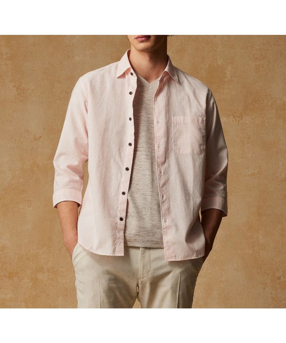 【ジョセフ アブード/JOSEPH ABBOUD / MEN】の【サスティナブル・7分袖】コットンリヨセルリネンコードストライプ シャツ 人気、トレンドファッション・服の通販 founy(ファニー) 　ファッション　Fashion　メンズファッション　MEN　トップス・カットソー　Tops/Tshirt/Men　シャツ　Shirts　春　Spring　カットソー　Cut And Sew　サッカー　Soccer　ランダム　Random　リネン　Linen　ワイド　Wide　S/S・春夏　Ss・Spring/Summer　夏　Summer　エレガント 上品　Elegant　 other-1|ID: prp329100004499330 ipo3291000000031742826