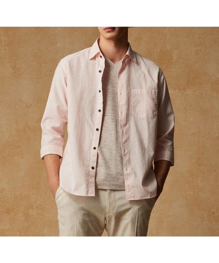 【ジョセフ アブード/JOSEPH ABBOUD / MEN】の【サスティナブル・7分袖】コットンリヨセルリネンコードストライプ シャツ インテリア・キッズ・メンズ・レディースファッション・服の通販 founy(ファニー) https://founy.com/ ファッション Fashion メンズファッション Men's Style Online トップス・カットソー Tops/Tshirt/Men シャツ Shirts カットソー Cut And Sew サッカー Soccer ランダム Random リネン Linen ワイド Wide エレガント 上品 Elegant 夏 Summer 春 Spring S/S・春夏 Ss・Spring/Summer |ID: prp329100004499330 ipo3291000000032634493