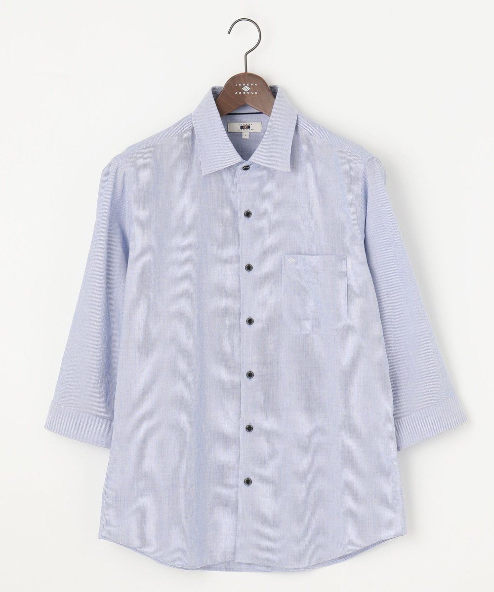 【ジョセフ アブード/JOSEPH ABBOUD / MEN】の【サスティナブル・7分袖】コットンリヨセルリネンコードストライプ シャツ インテリア・キッズ・メンズ・レディースファッション・服の通販 founy(ファニー) 　ファッション　Fashion　メンズファッション　Men's Style Online　トップス・カットソー　Tops/Tshirt/Men　シャツ　Shirts　カットソー　Cut And Sew　サッカー　Soccer　ランダム　Random　リネン　Linen　ワイド　Wide　エレガント 上品　Elegant　夏　Summer　春　Spring　S/S・春夏　Ss・Spring/Summer　ブルー系1|ID: prp329100004499330 ipo3291000000032634497