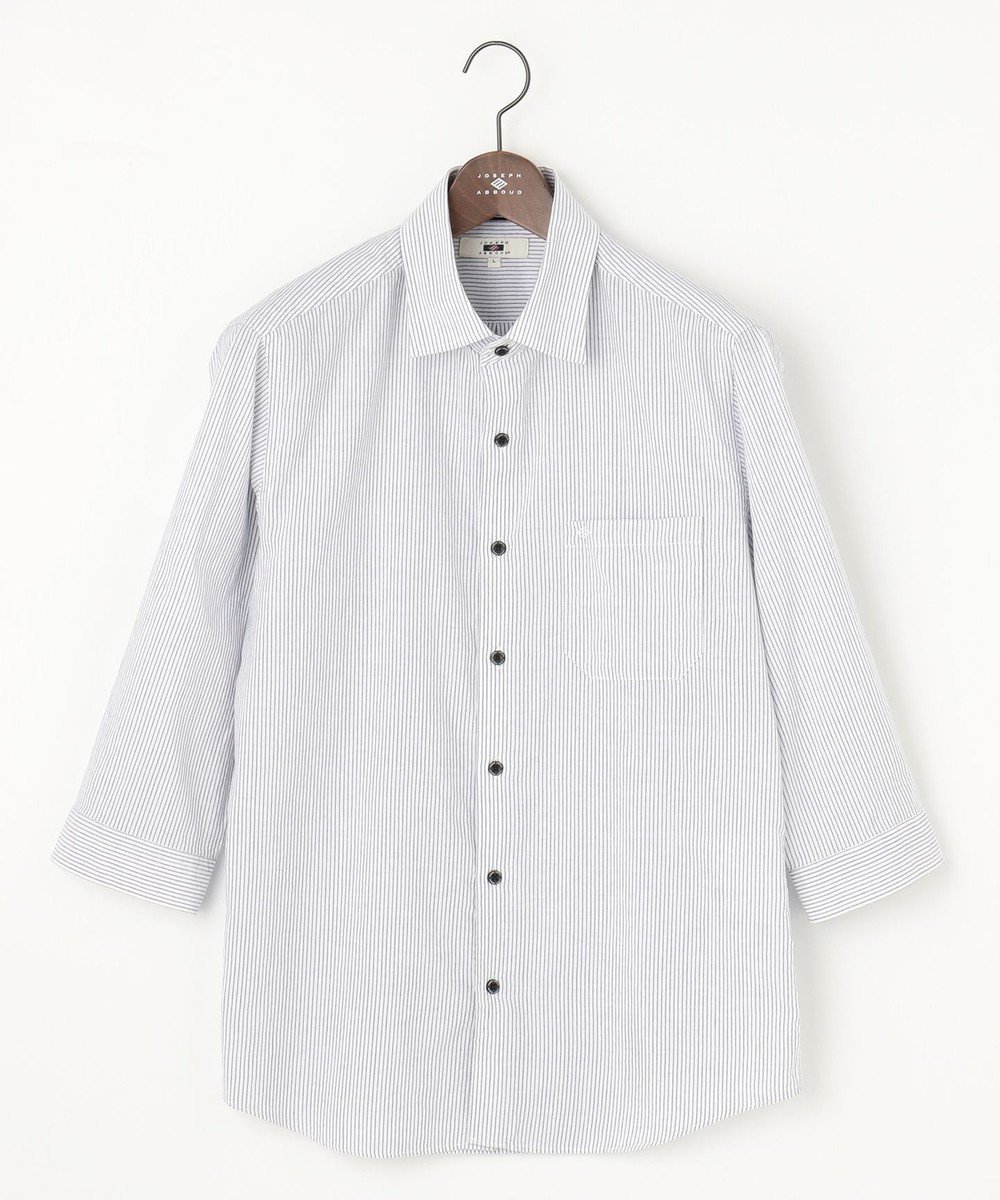 【ジョセフ アブード/JOSEPH ABBOUD / MEN】の【サスティナブル・7分袖】コットンリヨセルリネンコードストライプ シャツ インテリア・キッズ・メンズ・レディースファッション・服の通販 founy(ファニー) 　ファッション　Fashion　メンズファッション　Men's Style Online　トップス・カットソー　Tops/Tshirt/Men　シャツ　Shirts　カットソー　Cut And Sew　サッカー　Soccer　ランダム　Random　リネン　Linen　ワイド　Wide　エレガント 上品　Elegant　夏　Summer　春　Spring　S/S・春夏　Ss・Spring/Summer　ネイビー系1|ID: prp329100004499330 ipo3291000000032634499