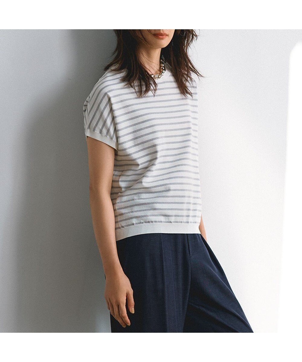 【23区/NIJYUSANKU】の【洗える】レーヨンポリエステルストレッチ プルオーバー ラメニット インテリア・キッズ・メンズ・レディースファッション・服の通販 founy(ファニー) 　ファッション　Fashion　レディースファッション　WOMEN　トップス・カットソー　Tops/Tshirt　ニット　Knit Tops　プルオーバー　Pullover　春　Spring　洗える　Washable　シルバー　Silver　ジャケット　Jacket　ストレッチ　Stretch　セーター　Sweater　トレンド　Trend　人気　Popularity　ボーダー　Border　無地　Plain Color　S/S・春夏　Ss・Spring/Summer　夏　Summer　2024年　2024　2024春夏・S/S　Ss,Spring/Summer,2024　エレガント 上品　Elegant　ビジネス 仕事 通勤　Business　オフ×シルバー|ID: prp329100004499403 ipo3291000000031743903
