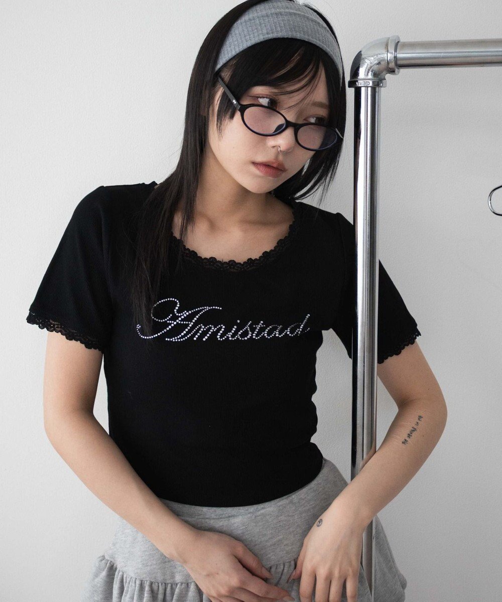 【ウィゴー/WEGO】のロゴレースちびT インテリア・キッズ・メンズ・レディースファッション・服の通販 founy(ファニー) 　ファッション　Fashion　レディースファッション　Ladies' Fashion Online　トップス・カットソー　Tops/Tshirt　シャツ/ブラウス　Shirts/Blouses　ロング / Tシャツ　T-Shirts　カットソー　Cut and Sewn　カットソー　Cut And Sew　ショート　Short　ストーン　Stone　スマホ　Smartphone　トレンド　Trend　フリル　Frills　レース　Race　半袖　Short Sleeve　夏　Summer　春　Spring　S/S・春夏　Ss・Spring/Summer　ブラック|ID: prp329100004499992 ipo3291000000032594079