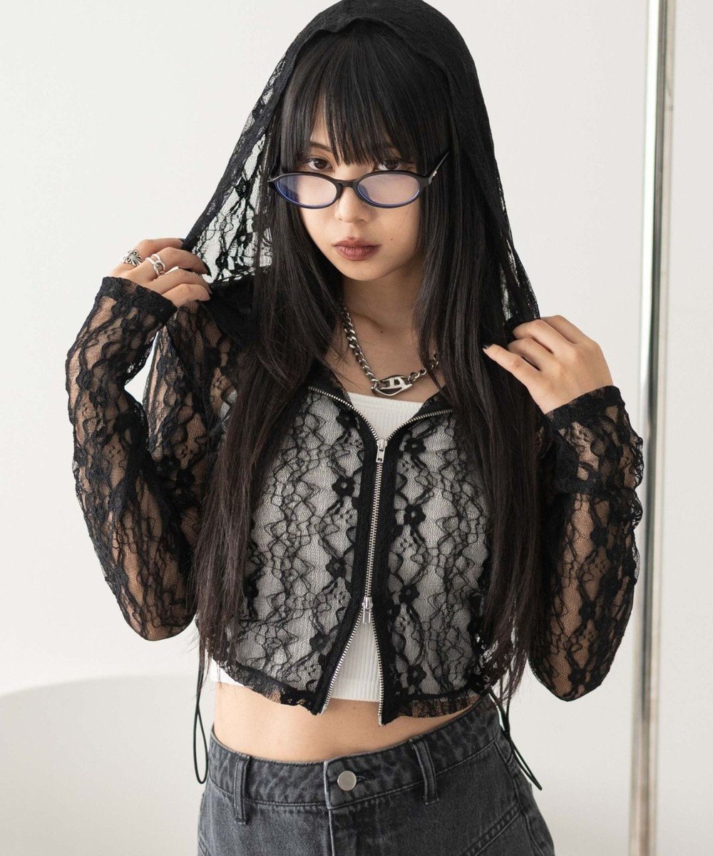 【ウィゴー/WEGO】のレースダブルジップパーカー インテリア・キッズ・メンズ・レディースファッション・服の通販 founy(ファニー) 　ファッション　Fashion　レディースファッション　WOMEN　トップス・カットソー　Tops/Tshirt　パーカ　Sweats　インナー　Inner　春　Spring　キャミ　Cami　スマホ　Smartphone　タンク　Tank　デニム　Denim　トレンド　Trend　長袖　Long Sleeve　ハーフ　Half　パーカー　Hoodie　フリル　Frills　レース　Race　S/S・春夏　Ss・Spring/Summer　おすすめ　Recommend　夏　Summer　ブラック|ID: prp329100004499997 ipo3291000000031829198