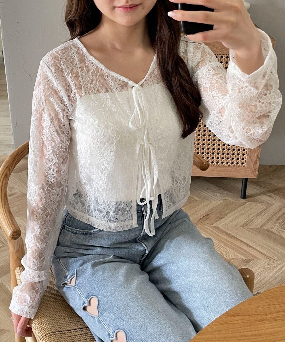 【ウィゴー/WEGO】のレースリボンカーディガン インテリア・キッズ・メンズ・レディースファッション・服の通販 founy(ファニー) 　ファッション　Fashion　レディースファッション　Fashion for Women　トップス・カットソー　Cut & Sew Tops　カーディガン・羽織り　Layered Style Cardigans　おすすめ　Recommended / Our Picks　インナー　Innerwear　カーディガン　Cardigan, Knitwear　キャミ　Camisole, Cami Top　スマホ　Smartphone, Mobile Device　タンク　Tank Top, Sleeveless Top　デニム　Denim, Jeans Material　トレンド　Trend, Trending Now　ハーフ　Half, Half-Length　フリル　Frill, Ruffle　フロント　Front, Front Design　リボン　Ribbon, Bow　レース　Lace, Lace Fabric　夏　Summer　春　Spring　S/S・春夏　SS, Spring/Summer, Warm Season　ホワイト|ID: prp329100004499999 ipo3291000000033591988