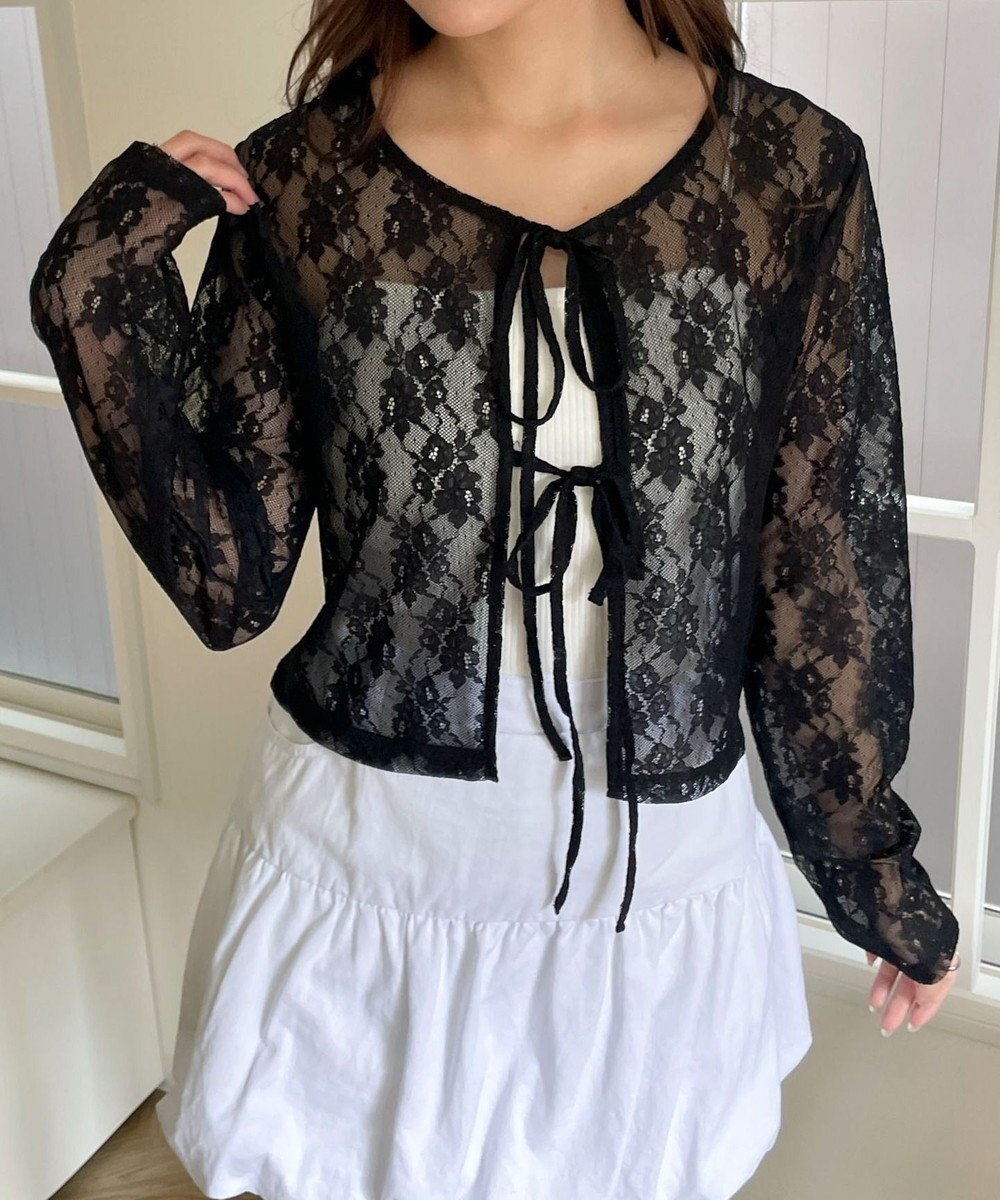 【ウィゴー/WEGO】のレースリボンカーディガン インテリア・キッズ・メンズ・レディースファッション・服の通販 founy(ファニー) 　ファッション　Fashion　レディースファッション　Fashion for Women　トップス・カットソー　Cut & Sew Tops　カーディガン・羽織り　Layered Style Cardigans　おすすめ　Recommended / Our Picks　インナー　Innerwear　カーディガン　Cardigan, Knitwear　キャミ　Camisole, Cami Top　スマホ　Smartphone, Mobile Device　タンク　Tank Top, Sleeveless Top　デニム　Denim, Jeans Material　トレンド　Trend, Trending Now　ハーフ　Half, Half-Length　フリル　Frill, Ruffle　フロント　Front, Front Design　リボン　Ribbon, Bow　レース　Lace, Lace Fabric　夏　Summer　春　Spring　S/S・春夏　SS, Spring/Summer, Warm Season　ブラック|ID: prp329100004499999 ipo3291000000033591989