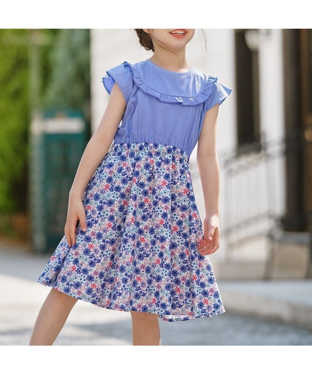【組曲 / KIDS/KUMIKYOKU】の【110-140㎝】サマーフラワー ワンピース インテリア・キッズ・メンズ・レディースファッション・服の通販 founy(ファニー) 　ファッション　Fashion　キッズファッション　Fashion for Kids　ワンピース　Dresses　カットソー　Cut and Sewn Top　ギャザー　Gathered, Ruffled　サマー　Summer, Summer Style　シルケット　Silket, Silky Cotton　ドッキング　Docking, Mixed Material　フラワー　Flower, Floral　フリル　Frill, Ruffle　ヨーク　Yoke, Yoke Design　エレガント 上品　Elegant　夏　Summer　春　Spring　S/S・春夏　SS, Spring/Summer, Warm Season　楽ちん　Easy Fit, Comfortable　ブルー|ID: prp329100004500670 ipo3291000000033563177