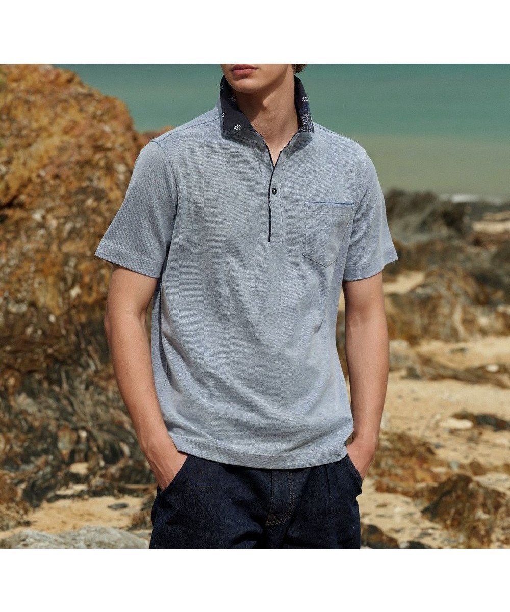 【ジョセフ アブード/JOSEPH ABBOUD / MEN】の【愛されて20年!オーガニックコットン使用】 バンダナプリント ダディ ポロシャツ インテリア・キッズ・メンズ・レディースファッション・服の通販 founy(ファニー) 　ファッション　Fashion　メンズファッション　Men's Style Online　トップス・カットソー　Tops/Tshirt/Men　シャツ　Shirts　ポロシャツ　Polo Shirts　春　Spring　コラボ　Collaboration　吸水　Water Absorption　スキッパー　Skipper　人気　Popularity　バンダナ　Bandana　ボーダー　Border　ポロシャツ　Polo Shirt　リネン　Linen　S/S・春夏　Ss・Spring/Summer　おすすめ　Recommend　夏　Summer　ギフト プレゼント　Gift Present　ダルブルー系|ID: prp329100004500699 ipo3291000000032633634
