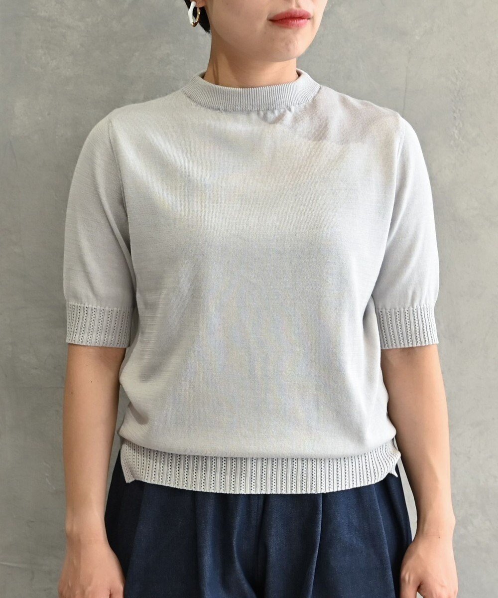 【ムーク/muuc】の〈高品質シルク&スーピマ超長綿〉〈洗えるニット〉半袖ボトルネックプルオーバー インテリア・キッズ・メンズ・レディースファッション・服の通販 founy(ファニー) 　ファッション　Fashion　レディースファッション　WOMEN　トップス・カットソー　Tops/Tshirt　ニット　Knit Tops　プルオーバー　Pullover　春　Spring　洗える　Washable　キャンバス　Canvas　シルク　Silk　シンプル　Simple　スリット　Slit　スーピマ　Supima　セーター　Sweater　透かし　Watermark　手編み　Hand Knitting　パターン　Pattern　ボトルネック　Bottleneck　半袖　Short Sleeve　S/S・春夏　Ss・Spring/Summer　再入荷　Restock/Back In Stock/Re Arrival　夏　Summer　エレガント 上品　Elegant　ライトグレー|ID: prp329100004502151 ipo3291000000031767354