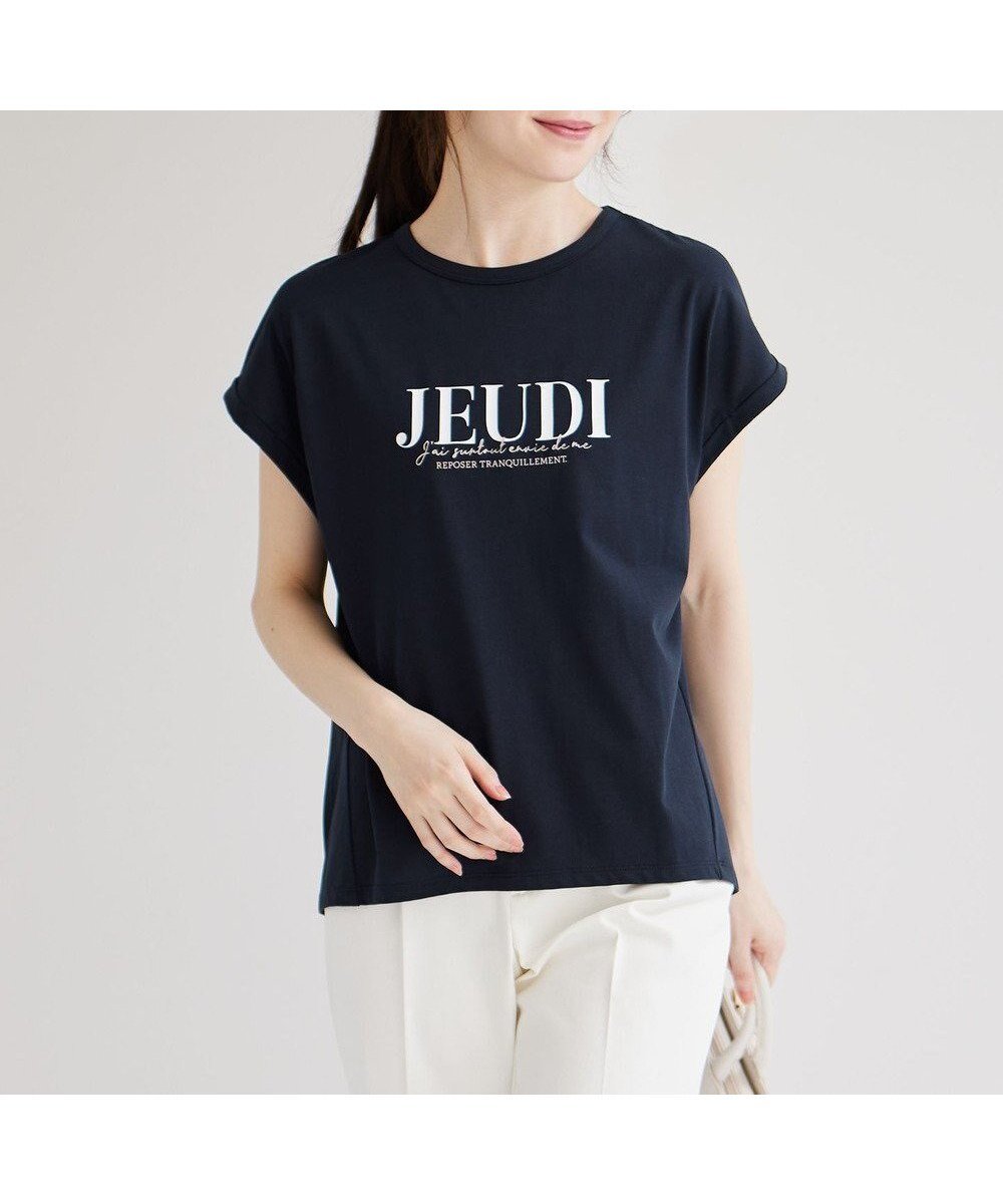 【エニィ スィス/any SiS】の【接触冷感・UVケア】冷感ロゴ Tシャツ インテリア・キッズ・メンズ・レディースファッション・服の通販 founy(ファニー) 　ファッション　Fashion　レディースファッション　Fashion for Women　トップス・カットソー　Cut & Sew Tops　シャツ・ブラウス・オフィスカジュアル　Elegant Blouses & Button-Ups　ロングTシャツ・Tシャツ　Longline T-Shirts & Tees　カットソー・ベーシックTシャツ　Cut-and-Sewn Tops / Stretch Tees & Basics　おすすめ　Recommended / Our Picks　カットソー　Cut and Sewn Top　スリーブ　Sleeve, Long Sleeve / Short Sleeve　フレンチ　French, French Style　フロント　Front, Front Design　プリント　Print, Printed Pattern　エレガント 上品　Elegant　夏　Summer　春　Spring　S/S・春夏　SS, Spring/Summer, Warm Season　ネイビー|ID: prp329100004502653 ipo3291000000032669644