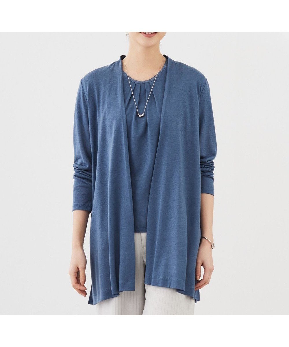 【ジェイ プレス/J.PRESS】のセルロースジャージー ロング カーディガン インテリア・キッズ・メンズ・レディースファッション・服の通販 founy(ファニー) 　ファッション　Fashion　レディースファッション　Fashion for Women　トップス・カットソー　Cut & Sew Tops　カーディガン・羽織り　Layered Style Cardigans　カーディガン　Cardigan, Knitwear　ギャザー　Gathered, Ruffled　ベーシック　Basic, Essential　ロング　Long, Long-Length　夏　Summer　春　Spring　S/S・春夏　SS, Spring/Summer, Warm Season　ダルブルー系|ID: prp329100004503328 ipo3291000000033584739