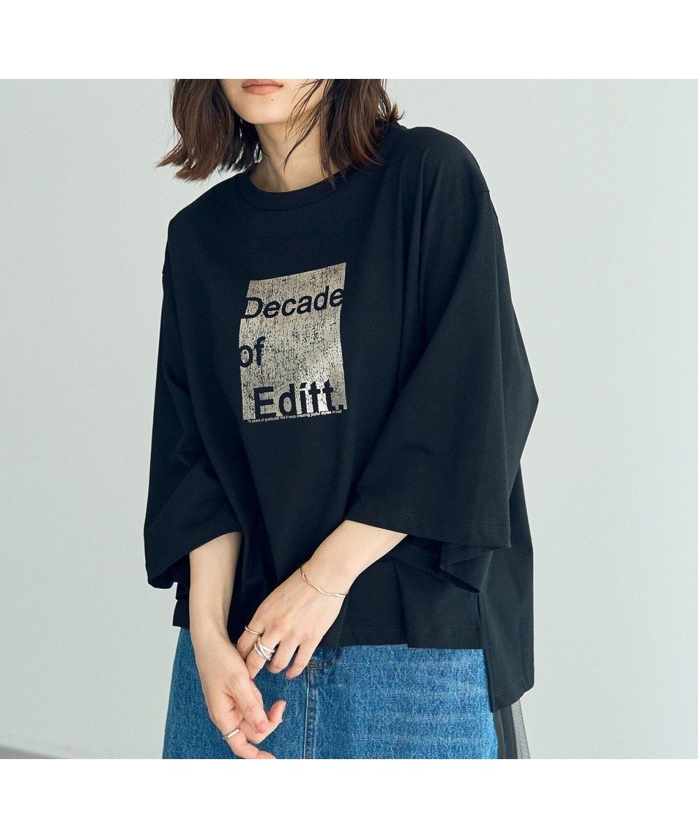 【イェッカ ヴェッカ/YECCA VECCA】の【UVカット】箔プリントロゴTee インテリア・キッズ・メンズ・レディースファッション・服の通販 founy(ファニー) 　ファッション　Fashion　レディースファッション　Fashion for Women　トップス・カットソー　Cut & Sew Tops　シャツ・ブラウス・オフィスカジュアル　Elegant Blouses & Button-Ups　ロングTシャツ・Tシャツ　Longline T-Shirts & Tees　カットソー・ベーシックTシャツ　Cut-and-Sewn Tops / Stretch Tees & Basics　カットソー　Cut and Sewn Top　シンプル　Simple, Minimal　ダメージ　Distressed, Destroyed　トレンド　Trend, Trending Now　プリント　Print, Printed Pattern　ボックス　Boxy, Box Shape　ポケット　Pocket, Pocket Detail　リラックス　Relax, Relaxed Fit　夏　Summer　春　Spring　S/S・春夏　SS, Spring/Summer, Warm Season　Black|ID: prp329100004503837 ipo3291000000032742306