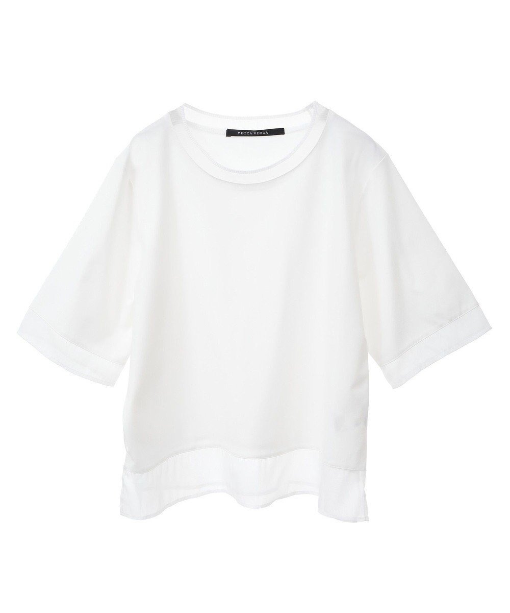 【イェッカ ヴェッカ/YECCA VECCA】のシアーMIXプルオーバー インテリア・キッズ・メンズ・レディースファッション・服の通販 founy(ファニー) 　ファッション　Fashion　レディースファッション　Fashion for Women　トップス・カットソー　Cut & Sew Tops　シャツ・ブラウス・オフィスカジュアル　Elegant Blouses & Button-Ups　ロングTシャツ・Tシャツ　Longline T-Shirts & Tees　カジュアルプルオーバー・ニットトップス　Pullovers & Knit Tops / Casual Pullovers　カットソー・ベーシックTシャツ　Cut-and-Sewn Tops / Stretch Tees & Basics　カットソー　Cut and Sewn Top　シアー　Sheer, See-Through　ストレッチ　Stretch, Stretchy Fabric　スリット　Slit, Slit Detail　ポケット　Pocket, Pocket Detail　エレガント 上品　Elegant　夏　Summer　春　Spring　S/S・春夏　SS, Spring/Summer, Warm Season　Off White|ID: prp329100004503851 ipo3291000000032740840