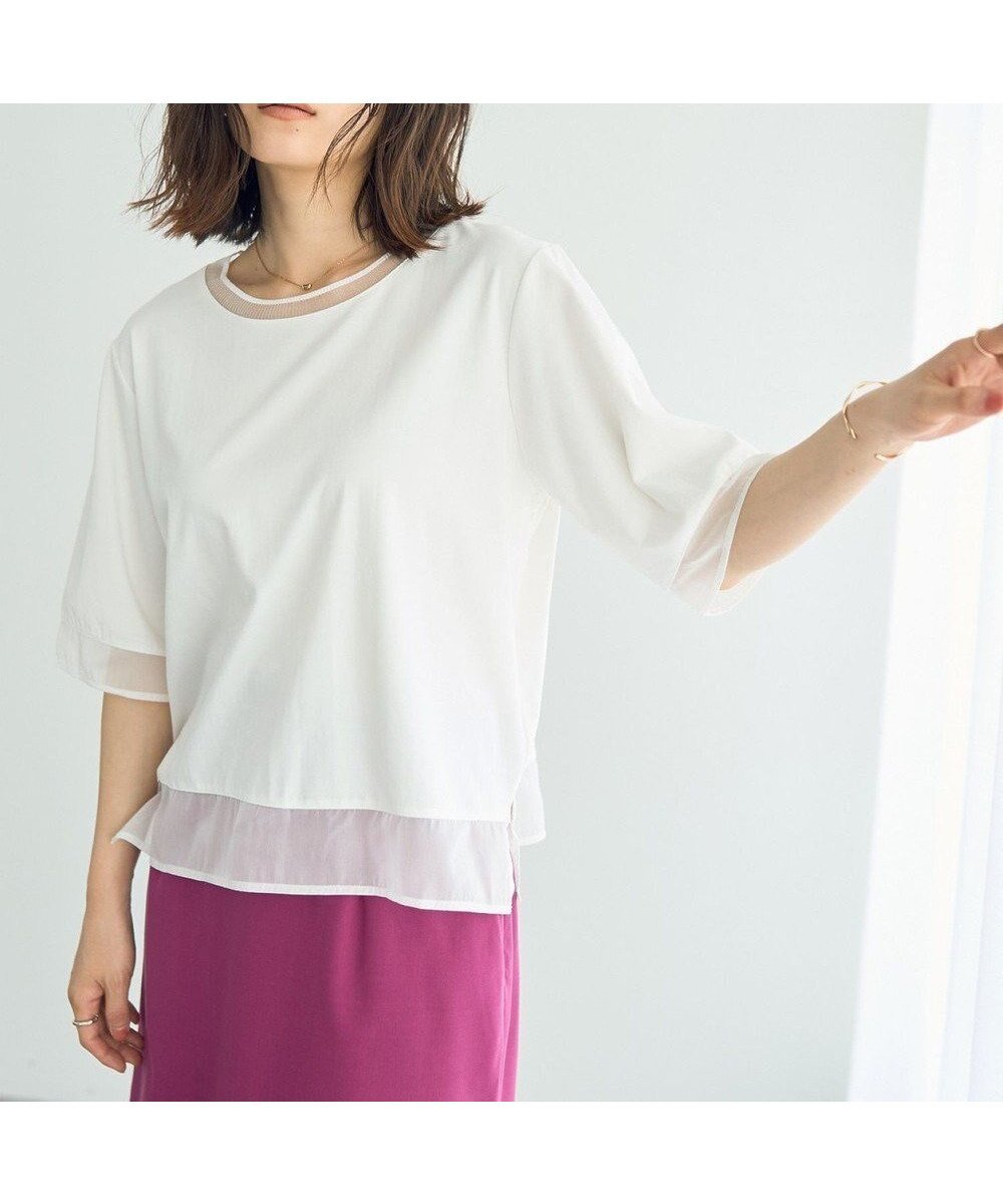 【イェッカ ヴェッカ/YECCA VECCA】のシアーMIXプルオーバー インテリア・キッズ・メンズ・レディースファッション・服の通販 founy(ファニー) 　ファッション　Fashion　レディースファッション　Fashion for Women　トップス・カットソー　Cut & Sew Tops　シャツ・ブラウス・オフィスカジュアル　Elegant Blouses & Button-Ups　ロングTシャツ・Tシャツ　Longline T-Shirts & Tees　カジュアルプルオーバー・ニットトップス　Pullovers & Knit Tops / Casual Pullovers　カットソー・ベーシックTシャツ　Cut-and-Sewn Tops / Stretch Tees & Basics　カットソー　Cut and Sewn Top　シアー　Sheer, See-Through　ストレッチ　Stretch, Stretchy Fabric　スリット　Slit, Slit Detail　ポケット　Pocket, Pocket Detail　エレガント 上品　Elegant　夏　Summer　春　Spring　S/S・春夏　SS, Spring/Summer, Warm Season　Off White|ID: prp329100004503851 ipo3291000000033585925
