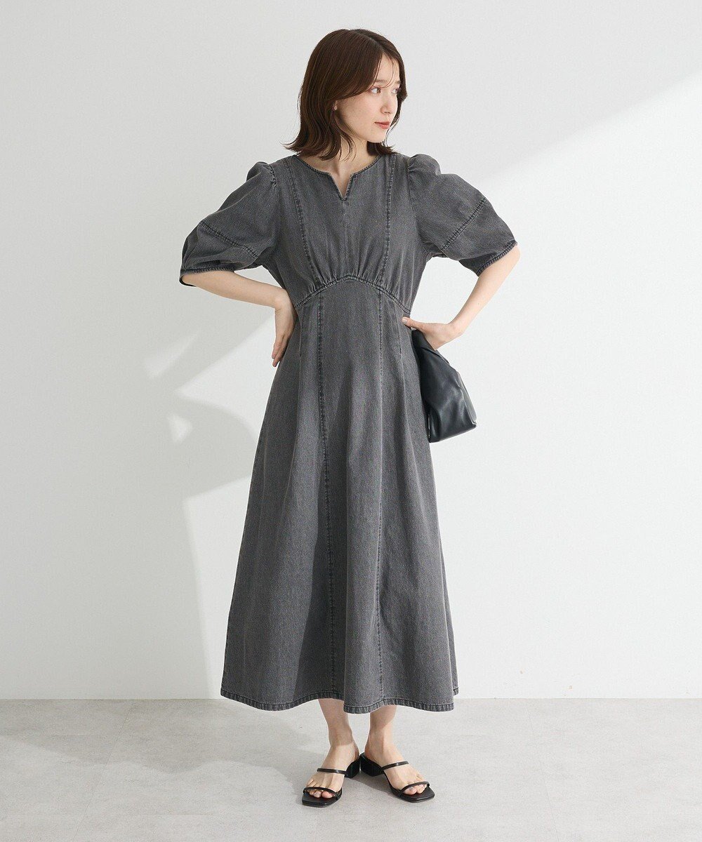 【グリーンパークス/Green Parks】の・ELENCARE DUE デニム5分袖ワンピース インテリア・キッズ・メンズ・レディースファッション・服の通販 founy(ファニー) 　ファッション　Fashion　レディースファッション　Fashion for Women　ワンピース　Dresses　デニム　Denim, Jeans Material　パターン　Pattern, Design Print　フレア　Flare, Flared　ポケット　Pocket, Pocket Detail　再入荷　Restock / Back in Stock　夏　Summer　春　Spring　S/S・春夏　SS, Spring/Summer, Warm Season　Gray|ID: prp329100004503895 ipo3291000000031785420
