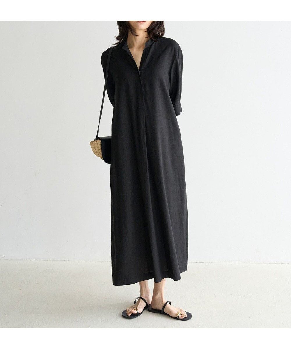 【アンフィーロ 自由区/UNFILO】のリネンレーヨン スキッパー ワンピース インテリア・キッズ・メンズ・レディースファッション・服の通販 founy(ファニー) ファッション Fashion レディースファッション Fashion for Women ワンピース Dresses ギャザー Gathered, Ruffled シルク Silk, 100% Silk スキッパー Skipper, Open Collar スリーブ Sleeve, Long Sleeve / Short Sleeve ハーフ Half, Half-Length リネン Linen, Linen Fabric エレガント 上品 Elegant 夏 Summer 春 Spring S/S・春夏 SS, Spring/Summer, Warm Season ブラック|ID: prp329100004503904 ipo3291000000033346984