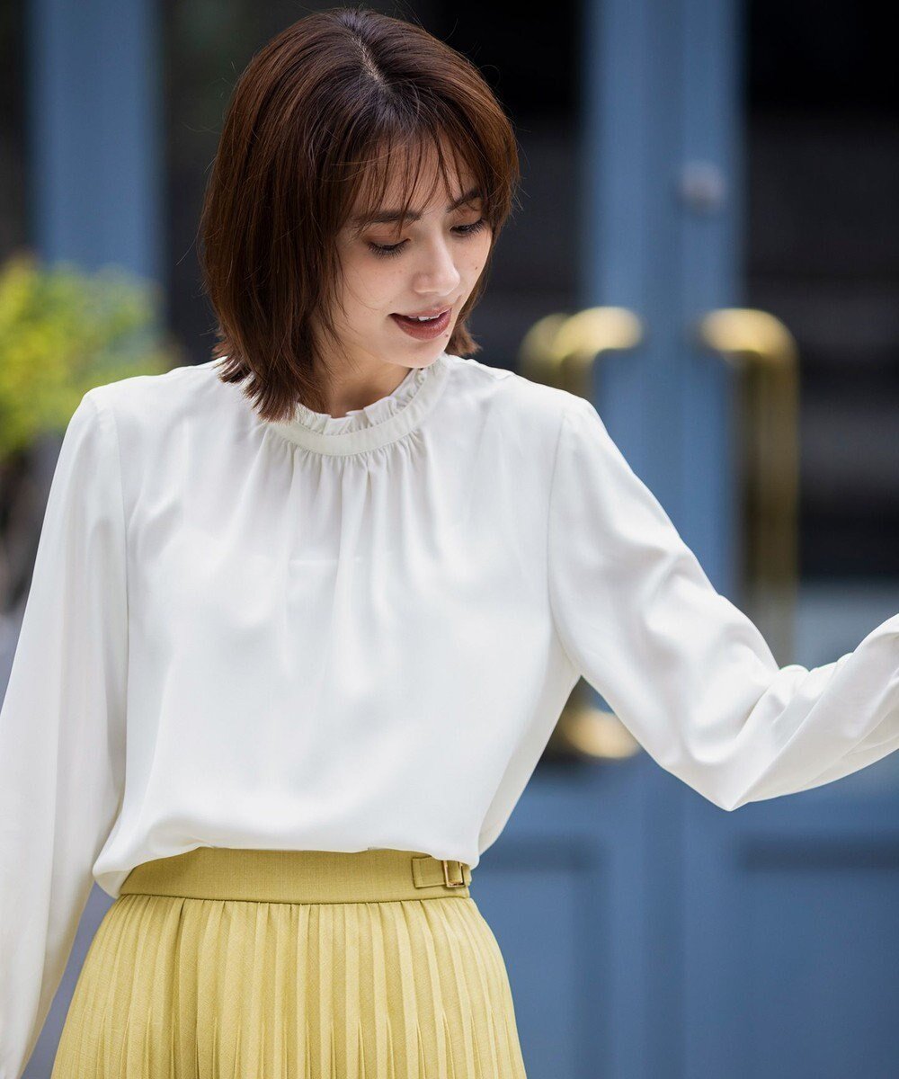 【エニィ スィス/any SiS】の【洗える】フリルネックスタンド ブラウス 人気、トレンドファッション・服の通販 founy(ファニー) 　ファッション　Fashion　レディースファッション　Fashion for Women　トップス・カットソー　Cut & Sew Tops　シャツ・ブラウス・オフィスカジュアル　Elegant Blouses & Button-Ups　インナー　Innerwear　洗える　Machine Washable　カーディガン　Cardigan, Knitwear　ジョーゼット　Georgette, Semi-Sheer Fabric　スリット　Slit, Slit Detail　トレンド　Trend, Trending Now　定番　Standard, Basic Item　人気　Popular, Best Seller　フリル　Frill, Ruffle　A/W・秋冬　Autumn/Winter　新作・新入荷　New Arrivals / New In　おすすめ　Recommended / Our Picks　エレガント 上品　Elegant　ビジネス 仕事 通勤　Business / Work / Commuting　 other-1|ID: prp329100004504674 ipo3291000000033543096