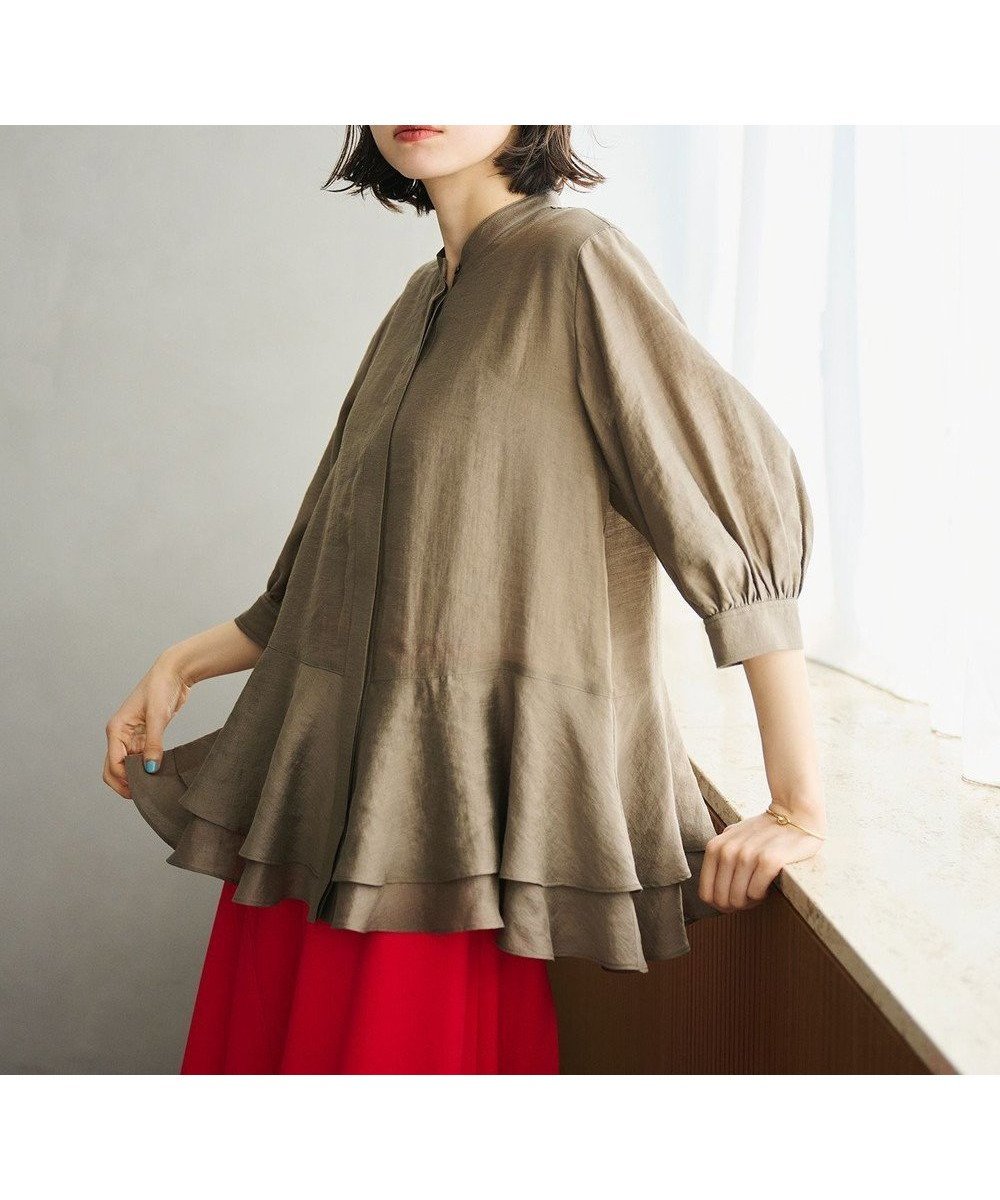 【ハッシュニュアンス/#Newans】の【洗える】ダブルフリルヘムシアーシャツ インテリア・キッズ・メンズ・レディースファッション・服の通販 founy(ファニー) ファッション Fashion レディースファッション Fashion for Women トップス・カットソー Cut & Sew Tops シャツ・ブラウス・オフィスカジュアル Elegant Blouses & Button-Ups シンプル Simple, Minimal ジャケット Jacket, Outerwear スリーブ Sleeve, Long Sleeve / Short Sleeve フリル Frill, Ruffle エレガント 上品 Elegant 夏 Summer 春 Spring S/S・春夏 SS, Spring/Summer, Warm Season 洗える Machine Washable ブラウン|ID: prp329100004504969 ipo3291000000033583595