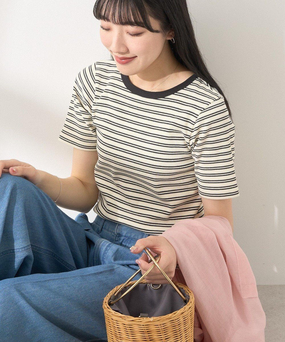 【アメリカンホリック/AMERICAN HOLIC】のリブ 5分袖トップス インテリア・キッズ・メンズ・レディースファッション・服の通販 founy(ファニー) 　ファッション　Fashion　レディースファッション　Fashion for Women　トップス・カットソー　Cut & Sew Tops　シャツ・ブラウス・オフィスカジュアル　Elegant Blouses & Button-Ups　ロングTシャツ・Tシャツ　Longline T-Shirts & Tees　カットソー・ベーシックTシャツ　Cut-and-Sewn Tops / Stretch Tees & Basics　アメリカン　American Style　インナー　Innerwear　春　Spring　カットソー　Cut and Sewn Top　キャミワンピース　Cami Dress, Slip Dress　コンパクト　Compact, Small Size　スタイリッシュ　Stylish, Fashionable　トレンド　Trend, Trending Now　フィット　Fit, Slim Fit　ベーシック　Basic, Essential　ボーダー　Border, Stripe　ポケット　Pocket, Pocket Detail　羽織　Haori, Light Jacket　無地　Plain, Solid Color　S/S・春夏　SS, Spring/Summer, Warm Season　再入荷　Restock / Back in Stock　おすすめ　Recommended / Our Picks　夏　Summer　Black|ID: prp329100004505136 ipo3291000000033149359
