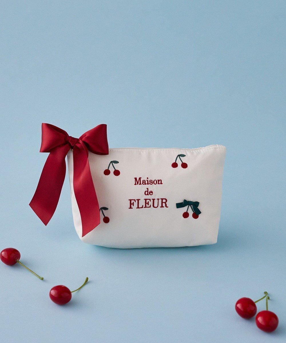 【メゾンドフルール/Maison de FLEUR】のチェリー刺繍ポーチ 人気、トレンドファッション・服の通販 founy(ファニー) 　ファッション　Fashion　レディースファッション　WOMEN　財布　Wallets　ポーチ　Pouches　コンパクト　Compact　サテン　Satin　チェリー　Cherry　フォルム　Form　ポーチ　Pouch　リボン　Ribbon　エレガント 上品　Elegant　財布　Wallet　 other-1|ID: prp329100004505167 ipo3291000000031796484