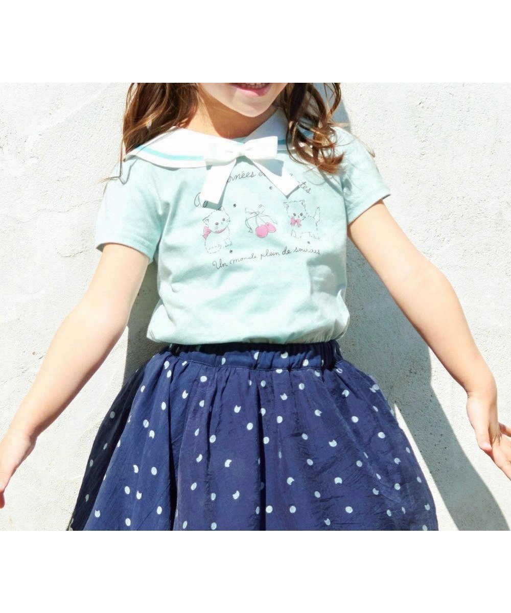 【エニィ/ANY / KIDS】のセーラーカラー Tシャツ インテリア・キッズ・メンズ・レディースファッション・服の通販 founy(ファニー) ファッション Fashion キッズファッション Fashion for Kids トップス・カットソー Cut & Sew Tops カットソー Cut and Sewn Top シンプル Simple, Minimal ネコ Cat, Feline Motif フロント Front, Front Design プリント Print, Printed Pattern ポケット Pocket, Pocket Detail リボン Ribbon, Bow 半袖 Short Sleeve, Half Sleeve 夏 Summer 春 Spring S/S・春夏 SS, Spring/Summer, Warm Season ミント|ID: prp329100004506170 ipo3291000000035760817