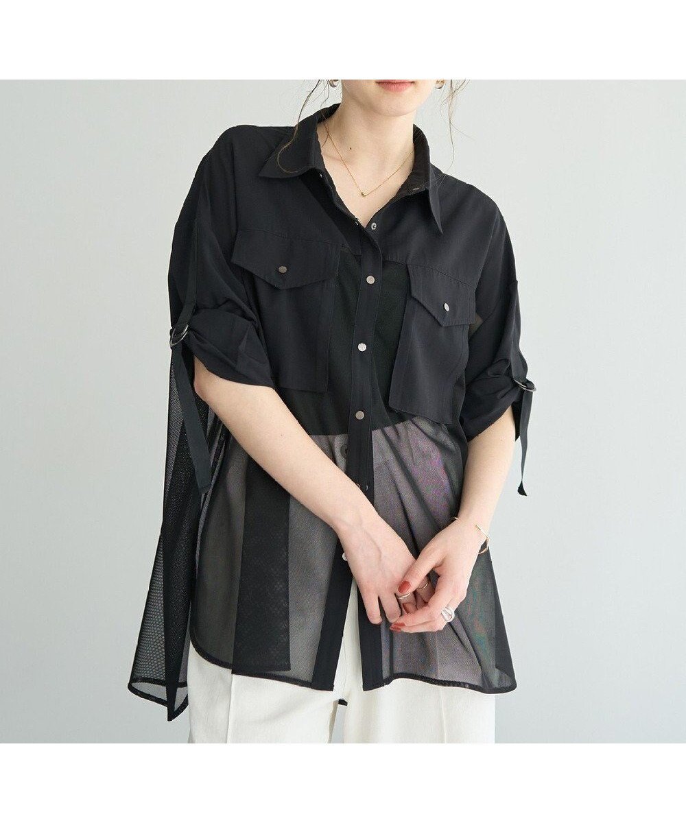 【イェッカ ヴェッカ/YECCA VECCA】のメッシュMIXデザインシャツ インテリア・キッズ・メンズ・レディースファッション・服の通販 founy(ファニー) 　ファッション　Fashion　レディースファッション　Ladies' Fashion Online　トップス・カットソー　Tops/Tshirt　シャツ/ブラウス　Shirts/Blouses　クール　Cool　フラップ　Flap　フロント　Front　ポケット　Pocket　メタル　Metal　メッシュ　Mesh　エレガント 上品　Elegant　夏　Summer　春　Spring　S/S・春夏　Ss・Spring/Summer　Black|ID: prp329100004506736 ipo3291000000032592527
