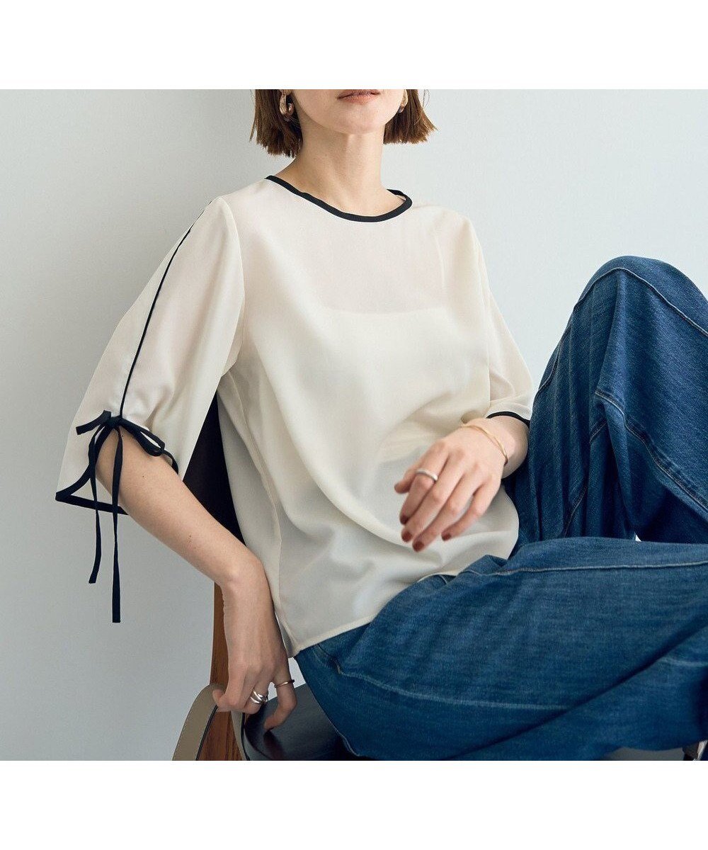 【イェッカ ヴェッカ/YECCA VECCA】の配色リボンブラウス インテリア・キッズ・メンズ・レディースファッション・服の通販 founy(ファニー) 　ファッション　Fashion　レディースファッション　Ladies' Fashion Online　トップス・カットソー　Tops/Tshirt　シャツ/ブラウス　Shirts/Blouses　ジョーゼット　Georgette　デコルテ　Decolletage　フェミニン　Feminine　ボックス　Box　ポケット　Pocket　リボン　Ribbon　夏　Summer　春　Spring　S/S・春夏　Ss・Spring/Summer　Ivory|ID: prp329100004506820 ipo3291000000032671241