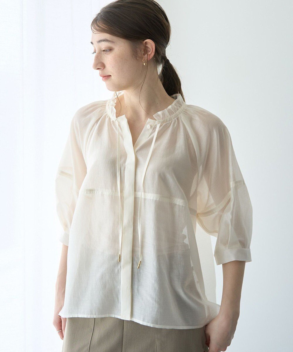 【イェッカ ヴェッカ/YECCA VECCA】の【尾崎紗代子さん着用】バルーンスリーブシアーシャツ インテリア・キッズ・メンズ・レディースファッション・服の通販 founy(ファニー) 　ファッション　Fashion　レディースファッション　WOMEN　トップス・カットソー　Tops/Tshirt　シャツ/ブラウス　Shirts/Blouses　おすすめ　Recommend　シアー　Sheer　スリーブ　Sleeve　バルーン　Balloon　パターン　Pattern　フォルム　Form　フリル　Frills　ポケット　Pocket　リボン　Ribbon　夏　Summer　春　Spring　S/S・春夏　Ss・Spring/Summer　羽織　Haori　Off White|ID: prp329100004506826 ipo3291000000032343031