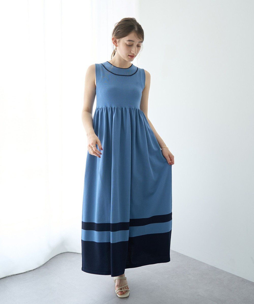 【イェッカ ヴェッカ/YECCA VECCA】の配色ニットワンピース インテリア・キッズ・メンズ・レディースファッション・服の通販 founy(ファニー) 　ファッション　Fashion　レディースファッション　WOMEN　ワンピース　Dress　ニットワンピース　Knit Dresses　おすすめ　Recommend　ギャザー　Gather　サマー　Summer　ポケット　Pocket　ロング　Long　ワーク　Work　エレガント 上品　Elegant　夏　Summer　春　Spring　S/S・春夏　Ss・Spring/Summer　Blue|ID: prp329100004506837 ipo3291000000031812746