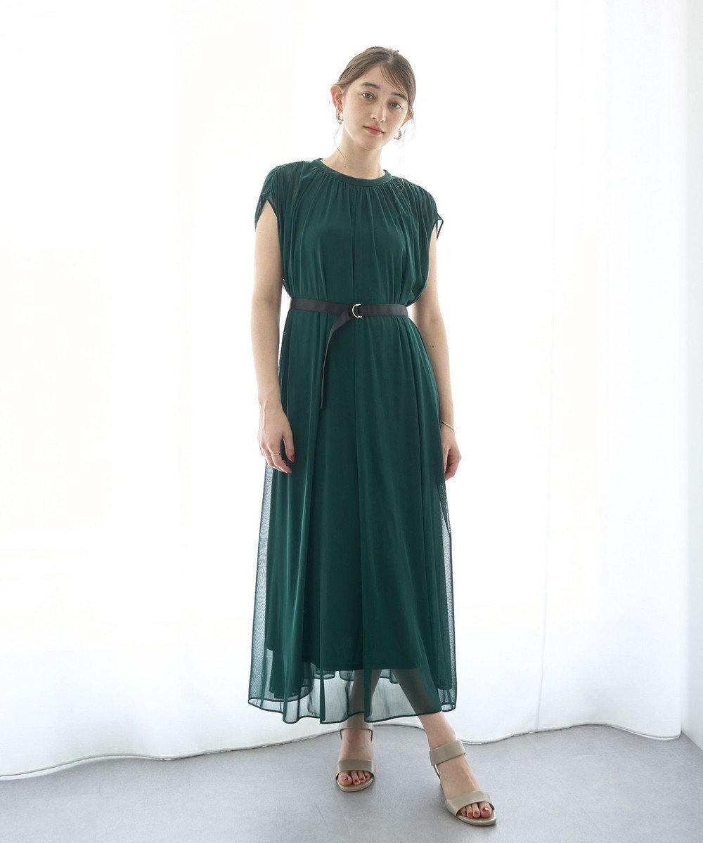 【イェッカ ヴェッカ/YECCA VECCA】のベルト付きチュールワンピース インテリア・キッズ・メンズ・レディースファッション・服の通販 founy(ファニー) 　ファッション　Fashion　レディースファッション　WOMEN　ワンピース　Dress　ベルト　Belts　エレガント 上品　Elegant　ギャザー　Gather　チュール　Tulle　フォルム　Form　ポケット　Pocket　夏　Summer　春　Spring　S/S・春夏　Ss・Spring/Summer　Green|ID: prp329100004506855 ipo3291000000031812864