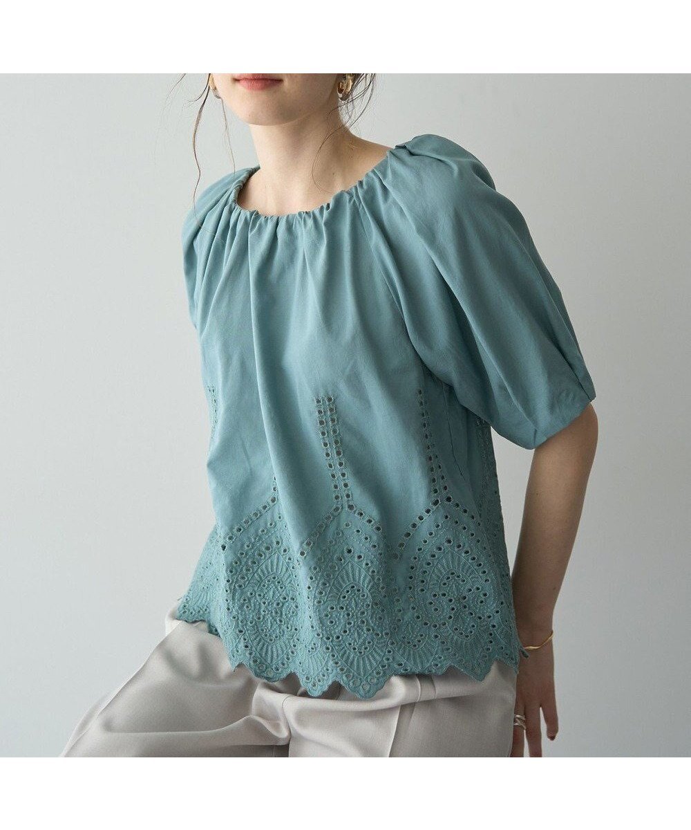 【イェッカ ヴェッカ/YECCA VECCA】のアイレット刺繍タックスリーブブラウス インテリア・キッズ・メンズ・レディースファッション・服の通販 founy(ファニー) 　ファッション　Fashion　レディースファッション　WOMEN　トップス・カットソー　Tops/Tshirt　シャツ/ブラウス　Shirts/Blouses　おすすめ　Recommend　アイレット　Eyelet　コンパクト　Compact　スカラップ　Scalloped　スリーブ　Sleeve　フェミニン　Feminine　ポケット　Pocket　夏　Summer　春　Spring　S/S・春夏　Ss・Spring/Summer　Green|ID: prp329100004506858 ipo3291000000031812885