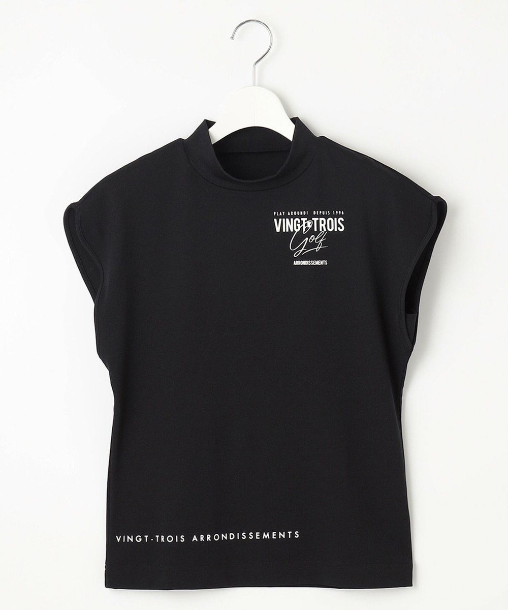 【23区 ゴルフ/NIJYUSANKU GOLF】の【WOMEN】【ストレッチ/UVケア】フレンチスリーブモックネック 脇二の腕ラインをさりげなくカバー インテリア・キッズ・メンズ・レディースファッション・服の通販 founy(ファニー) 　ファッション　Fashion　レディースファッション　WOMEN　トップス・カットソー　Tops/Tshirt　パーカ　Sweats　スウェット　Sweat　ゴルフ　Golf　なめらか　Smooth　スウェット　Sweat　ストレッチ　Stretch　スポーティ　Sporty　スリーブ　Sleeve　フラット　Flat　フレンチ　French　プリント　Print　エレガント 上品　Elegant　夏　Summer　春　Spring　S/S・春夏　Ss・Spring/Summer　ブラック系|ID: prp329100004506913 ipo3291000000031813186