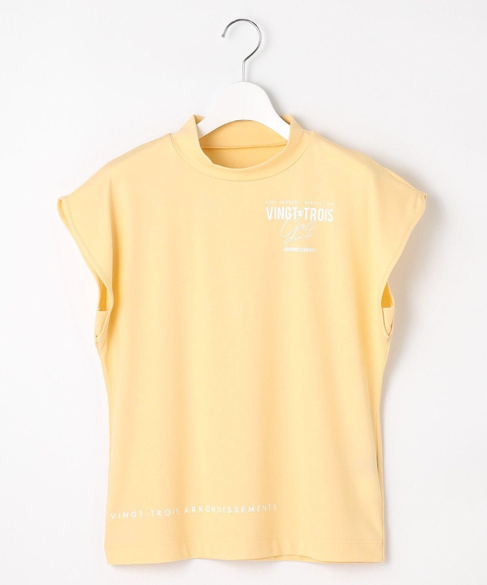 【23区 ゴルフ/NIJYUSANKU GOLF】の【WOMEN】【ストレッチ/UVケア】フレンチスリーブモックネック 脇二の腕ラインをさりげなくカバー インテリア・キッズ・メンズ・レディースファッション・服の通販 founy(ファニー) 　ファッション　Fashion　レディースファッション　WOMEN　トップス・カットソー　Tops/Tshirt　パーカ　Sweats　スウェット　Sweat　ゴルフ　Golf　なめらか　Smooth　スウェット　Sweat　ストレッチ　Stretch　スポーティ　Sporty　スリーブ　Sleeve　フラット　Flat　フレンチ　French　プリント　Print　エレガント 上品　Elegant　夏　Summer　春　Spring　S/S・春夏　Ss・Spring/Summer　ライトイエロー系|ID: prp329100004506913 ipo3291000000031813188