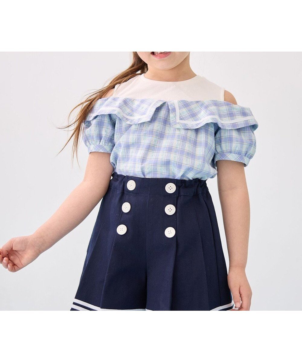 【エニファム/any FAM / KIDS】のチェック オフショルダー ブラウス インテリア・キッズ・メンズ・レディースファッション・服の通販 founy(ファニー) 　ファッション　Fashion　キッズファッション　KIDS Children’s Clothing　トップス・カットソー　Tops/Tees/Kids　インナー　Inner　オフショルダー　Off Shoulder　スリーブ　Sleeve　チェック　Check　ドッキング　Docking　ポケット　Pocket　夏　Summer　春　Spring　S/S・春夏　Ss・Spring/Summer　サックスブルー|ID: prp329100004508049 ipo3291000000032633351