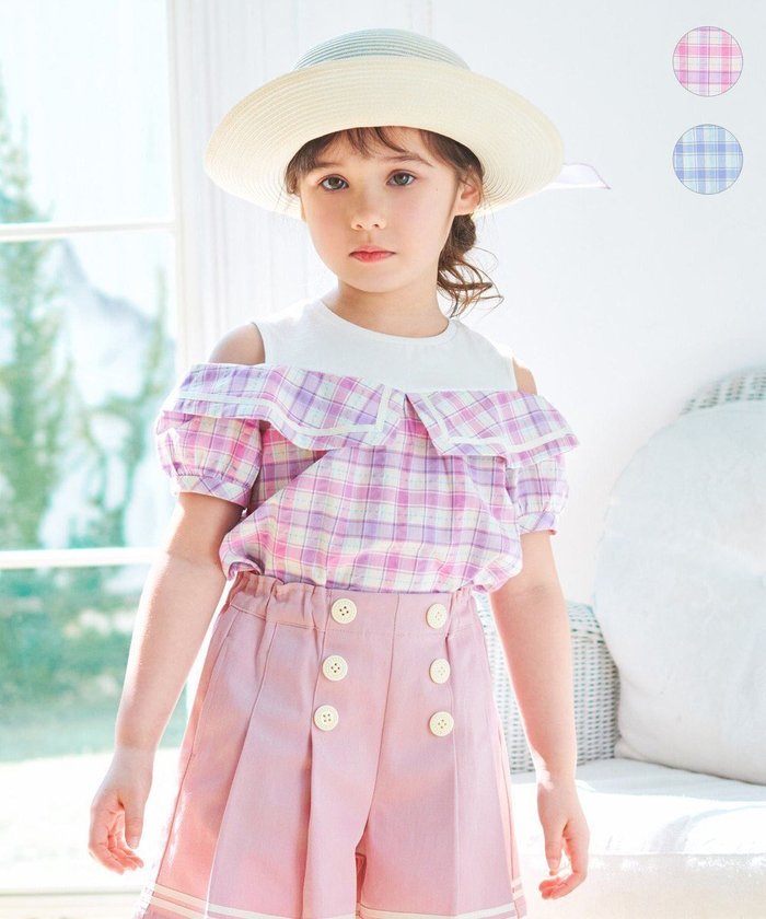 【エニファム/any FAM / KIDS】のチェック オフショルダー ブラウス インテリア・キッズ・メンズ・レディースファッション・服の通販 founy(ファニー) https://founy.com/ ファッション Fashion キッズファッション Fashion for Kids トップス・カットソー Cut & Sew Tops インナー Innerwear スリーブ Sleeve, Long Sleeve / Short Sleeve チェック Check, Plaid, Tartan ドッキング Docking, Mixed Material ポケット Pocket, Pocket Detail 夏 Summer 春 Spring S/S・春夏 SS, Spring/Summer, Warm Season |ID: prp329100004508049 ipo3291000000032689735