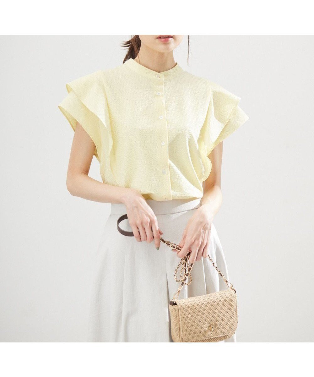 【組曲/KUMIKYOKU】の【前後着用可】ドライタッチダブルフレア ブラウス インテリア・キッズ・メンズ・レディースファッション・服の通販 founy(ファニー) ファッション Fashion レディースファッション Fashion for Women トップス・カットソー Cut & Sew Tops シャツ・ブラウス・オフィスカジュアル Elegant Blouses & Button-Ups 春 Spring サッカー Seersucker, Summer Fabric スタンド Stand Collar, Upright Stand ストライプ Stripe, Striped Pattern ストレッチ Stretch, Stretchy Fabric スリット Slit, Slit Detail ダブル Double, Double-Breasted フレア Flare, Flared S/S・春夏 SS, Spring/Summer, Warm Season おすすめ Recommended / Our Picks 夏 Summer イエロー系|ID: prp329100004508512 ipo3291000000034379765