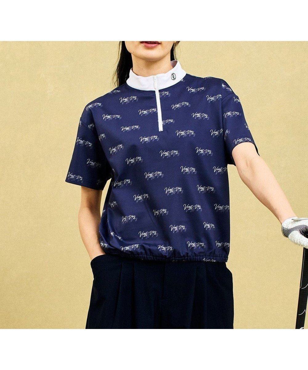 【23区 ゴルフ/NIJYUSANKU GOLF】の【WOMEN】ウェストドローコードモック 吸水速乾性 UVケア イージーケア インテリア・キッズ・メンズ・レディースファッション・服の通販 founy(ファニー) 　ファッション　Fashion　レディースファッション　WOMEN　トップス・カットソー　Tops/Tshirt　パーカ　Sweats　スウェット　Sweat　春　Spring　今季　This Season　吸水　Water Absorption　サークル　Circle　シャーリング　Shirring　ショート　Short　スウェット　Sweat　スポーティ　Sporty　なめらか　Smooth　フィット　Fit　フロント　Front　プリント　Print　モダン　Modern　S/S・春夏　Ss・Spring/Summer　夏　Summer　ゴルフ　Golf　ネイビー系5|ID: prp329100004508539 ipo3291000000031828028
