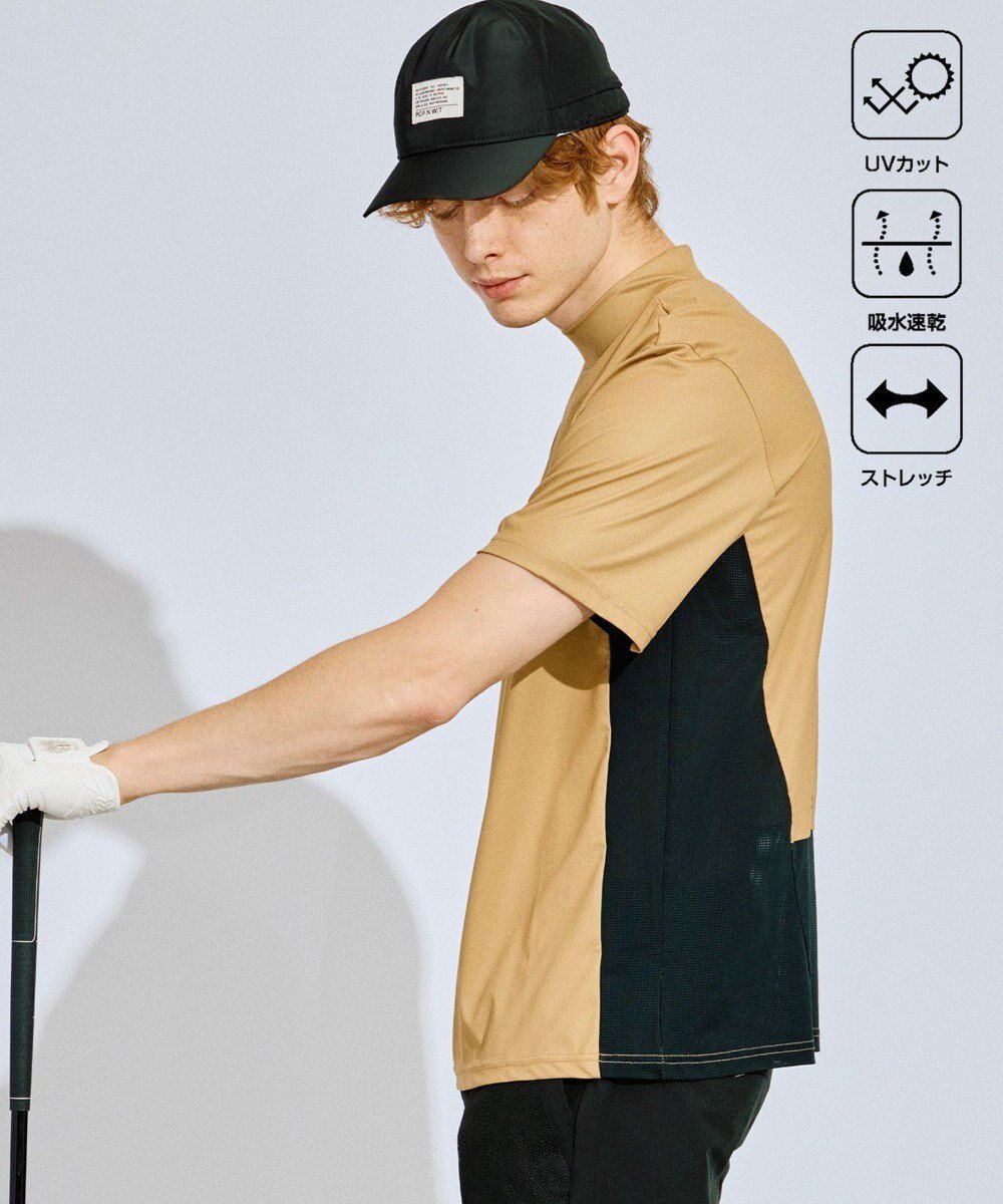 【ピーダブリュサーキュラス/PW CIRCULUS / MEN】の【吸水速乾 / UV遮蔽率96.3% UVカット / ストレッチ】【MEN】メッシュコンボモックネックT インテリア・キッズ・メンズ・レディースファッション・服の通販 founy(ファニー) 　ファッション　Fashion　メンズファッション　MEN　トップス・カットソー　Tops/Tshirt/Men　シャツ　Shirts　春　Spring　カットソー　Cut And Sew　切替　Switching　吸水　Water Absorption　ストレッチ　Stretch　プリント　Print　メッシュ　Mesh　モックネック　Mock Neck　S/S・春夏　Ss・Spring/Summer　夏　Summer　ゴルフ　Golf　ベージュ系|ID: prp329100004509268 ipo3291000000031837142