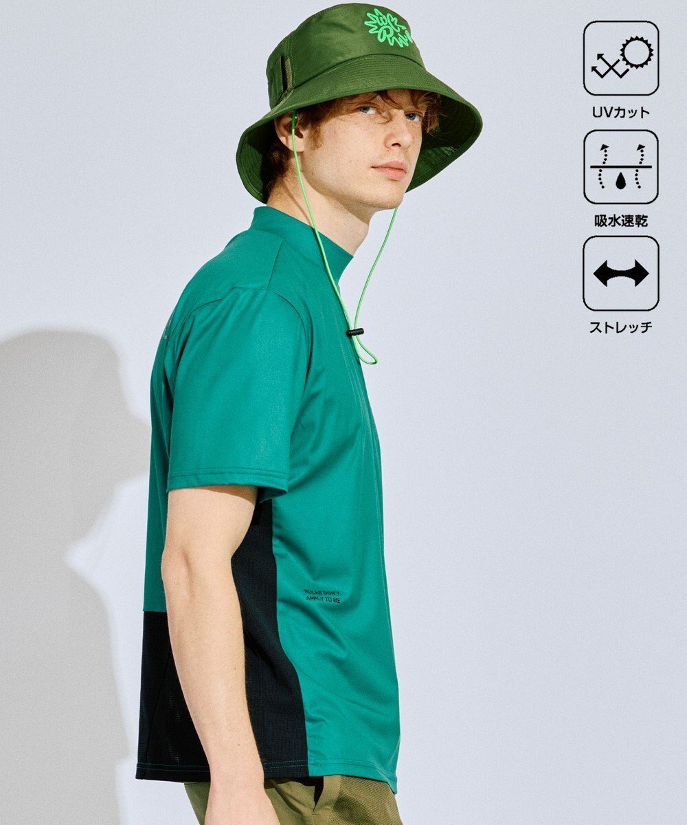【ピーダブリュサーキュラス/PW CIRCULUS / MEN】の【吸水速乾 / UV遮蔽率96.3% UVカット / ストレッチ】【MEN】メッシュコンボモックネックT インテリア・キッズ・メンズ・レディースファッション・服の通販 founy(ファニー) 　ファッション　Fashion　メンズファッション　MEN　トップス・カットソー　Tops/Tshirt/Men　シャツ　Shirts　春　Spring　カットソー　Cut And Sew　切替　Switching　吸水　Water Absorption　ストレッチ　Stretch　プリント　Print　メッシュ　Mesh　モックネック　Mock Neck　S/S・春夏　Ss・Spring/Summer　夏　Summer　ゴルフ　Golf　グリーン系|ID: prp329100004509268 ipo3291000000031837143