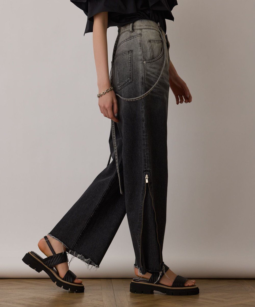 【グレース コンチネンタル/GRACE CONTINENTAL】のサス付zipデニムパンツ インテリア・キッズ・メンズ・レディースファッション・服の通販 founy(ファニー) 　ファッション　Fashion　レディースファッション　Ladies' Fashion Online　パンツ　Pants　デニムパンツ　Denim Pants　おすすめ　Recommend　グラデーション　Gradation　サスペンダー　Suspenders　デニム　Denim　ユーズド　Used　ワイド　Wide　夏　Summer　春　Spring　S/S・春夏　Ss・Spring/Summer　ブラック|ID: prp329100004509346 ipo3291000000032592930