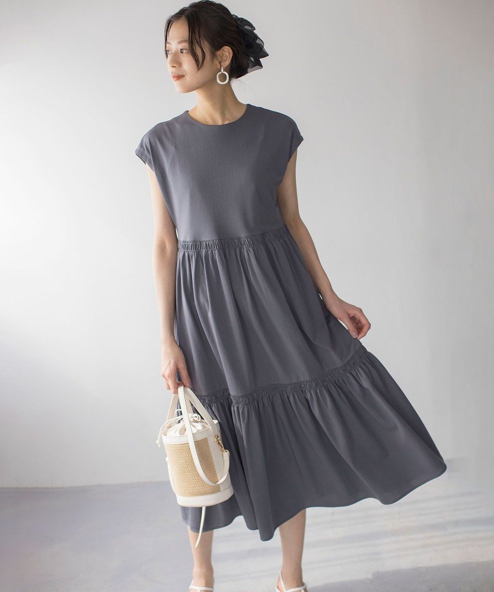 【組曲/KUMIKYOKU】のサマージャージーティアード ワンピース インテリア・キッズ・メンズ・レディースファッション・服の通販 founy(ファニー) ファッション Fashion レディースファッション Fashion for Women ワンピース Dresses 春 Spring 吸水 Absorbent, Quick-Dry シャーリング Shirring, Ruched フレア Flare, Flared ペチコート Petticoat, Underskirt S/S・春夏 SS, Spring/Summer, Warm Season 夏 Summer グレー系|ID: prp329100004509350 ipo3291000000033711992